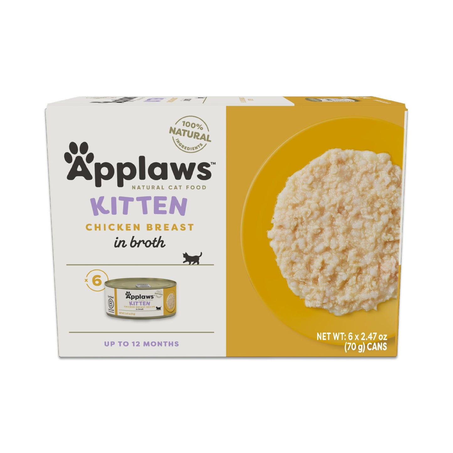 Applaws Natural Wet Kitten Food, Limited and Natural Ingredients, High Protein with No Artificial Additives, Kitten Variety Selection in Broth (6 x 2.47oz Cans)