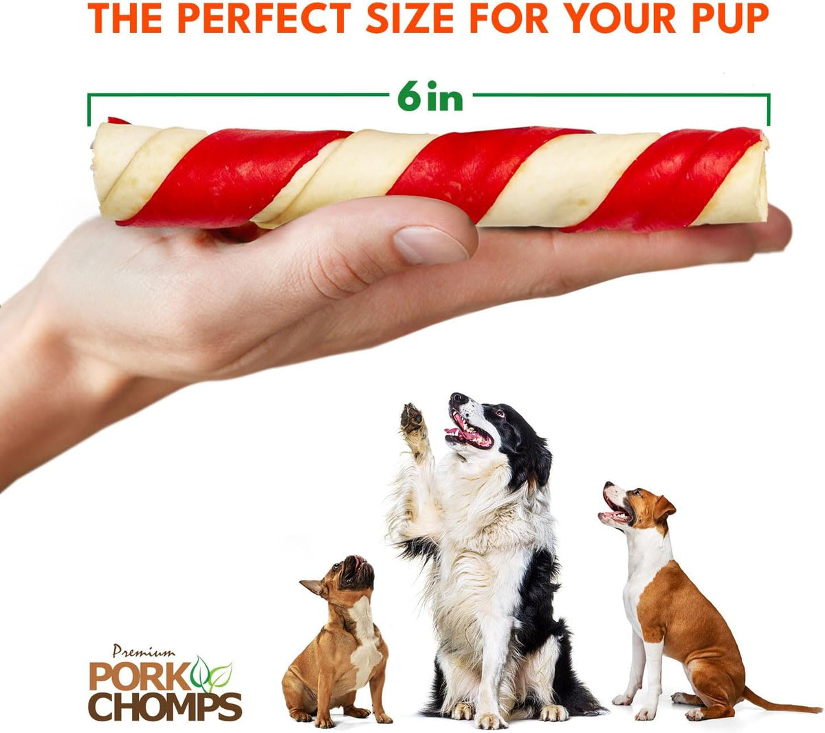 Pork Chomps Roasted Pork Skin Dog Chews, Long Lasting 6in Twists, 4 Count