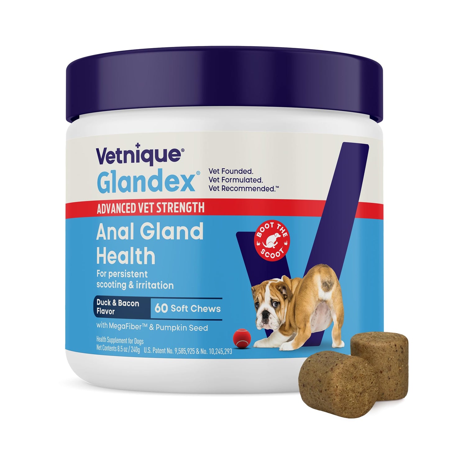 Vetnique Glandex Anal Gland Soft Chew Treats with Pumpkin for Dogs Digestive Enzymes, Probiotics Fiber Supplement for Dogs Boot the Scoot (30ct, Peanut Butter Chews)
