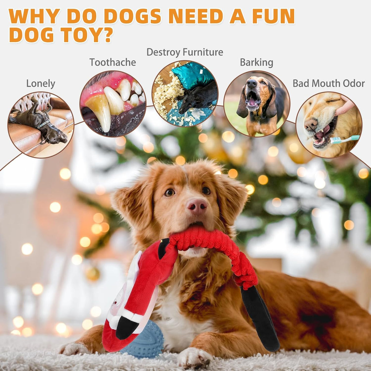 KOOLTAIL Christmas Santa Dog Toys, Tough Plush Dog Chew & Squeaky Toys with Crinkle Paper, Interactive Training & Tug of War Puppy Teething Toy for Indoor Outdoor Play for Small Medium Large Dogs