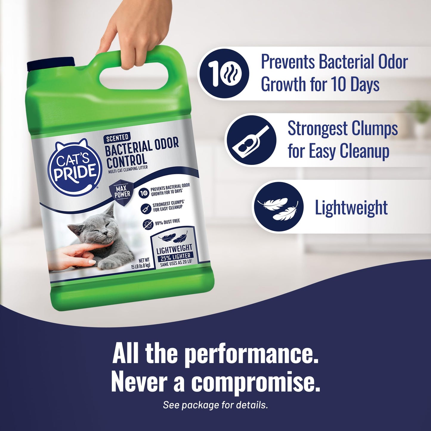 Cat's Pride Max Power: Total Odor Control - Up to 10 Days of Powerful Odor Control - Strong Clumping - 99% Dust Free - Multi-Cat Litter, Scented, 15 Pounds