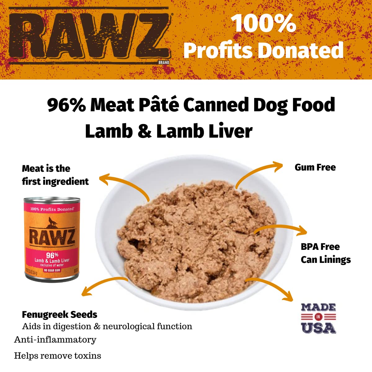 Rawz 96% Meat Canned Wet Food for Dogs 12 Pack/ 12.5 oz. Cans (Beef/Beef Liver)