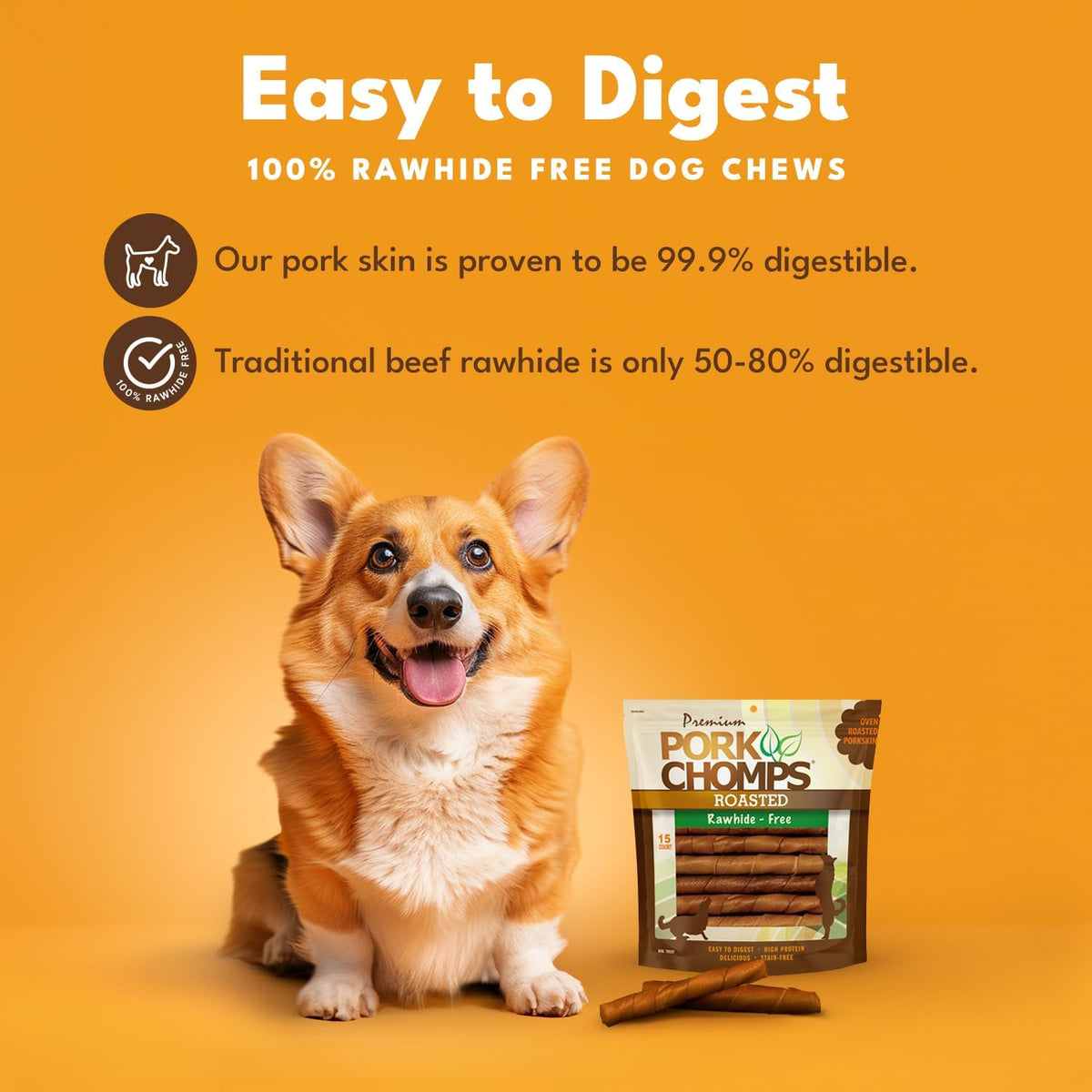 Pork Chomps Roasted Pork Skin Dog Chews, Long Lasting 6in Twists, 4 Count