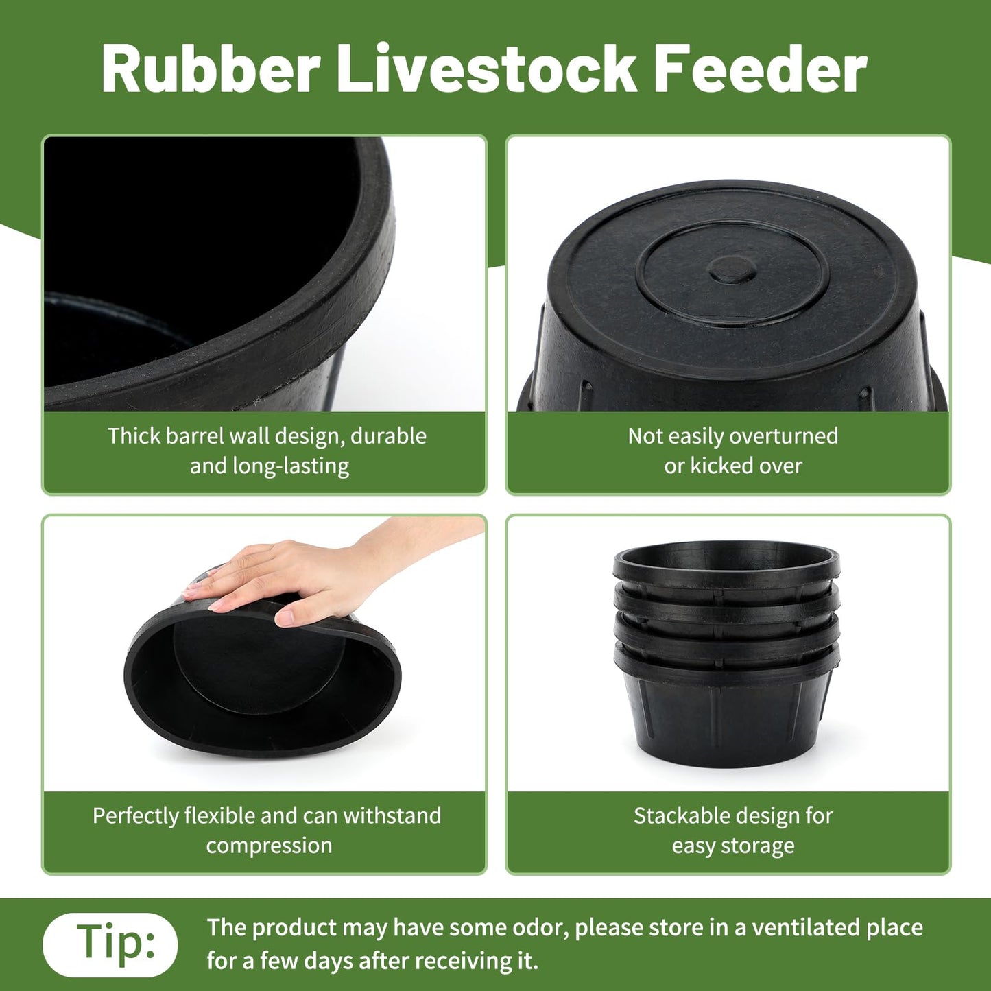 2Pcs Rubber Feed Pan, 1 Gallon Horse Feed Bucket Utility Feed Bucket, 10.6 x 4.1Inches Rubber Bowl Chicken Dust Bath Livestock Water Bowl for Pig Goat Chicken Dogs Farm Small Animal