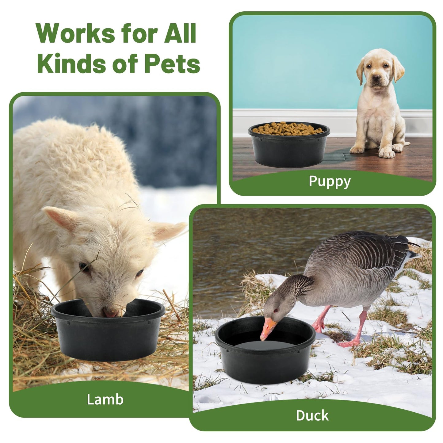 2Pcs Rubber Feed Pan, 1 Gallon Horse Feed Bucket Utility Feed Bucket, 10.6 x 4.1Inches Rubber Bowl Chicken Dust Bath Livestock Water Bowl for Pig Goat Chicken Dogs Farm Small Animal
