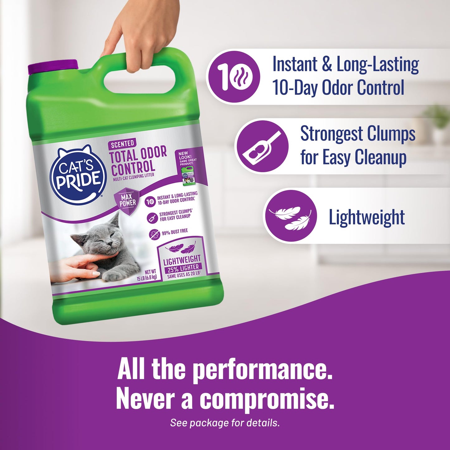 Cat's Pride Max Power: Total Odor Control - Up to 10 Days of Powerful Odor Control - Strong Clumping - 99% Dust Free - Multi-Cat Litter, Scented, 15 Pounds