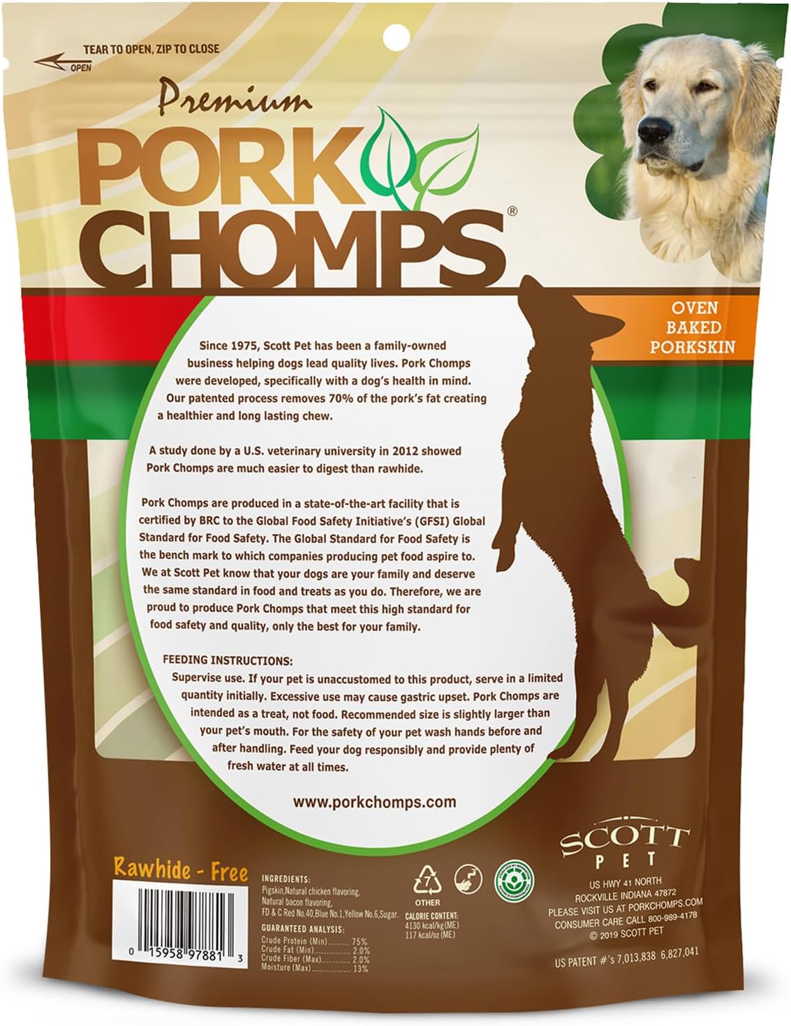 Pork Chomps Roasted Pork Skin Dog Chews, Long Lasting 6in Twists, 4 Count