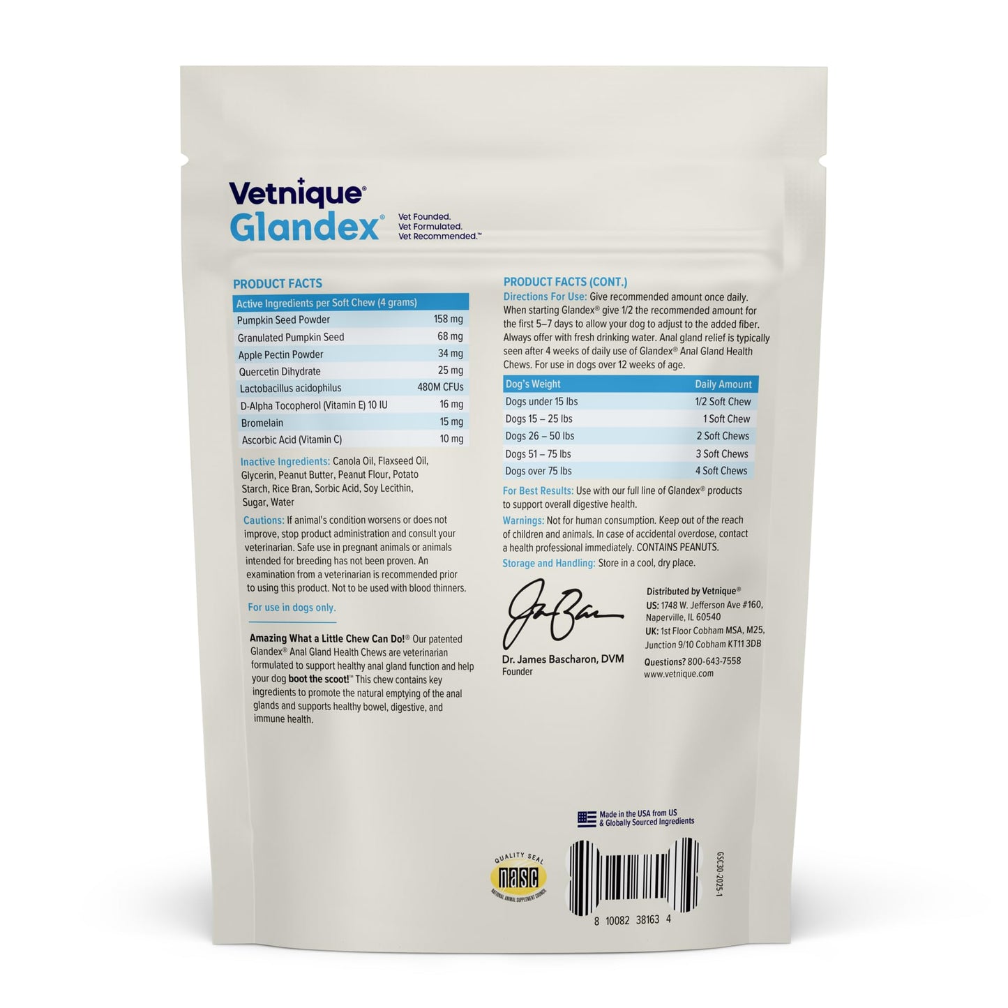 Vetnique Glandex Anal Gland Soft Chew Treats with Pumpkin for Dogs Digestive Enzymes, Probiotics Fiber Supplement for Dogs Boot the Scoot (30ct, Peanut Butter Chews)