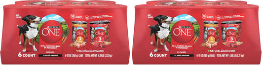 Purina ONE Classic Ground Chicken and Brown Rice, and Beef and Brown Rice Entrees Wet Dog Food Variety Pack - (Pack of 6) 13 oz. Cans