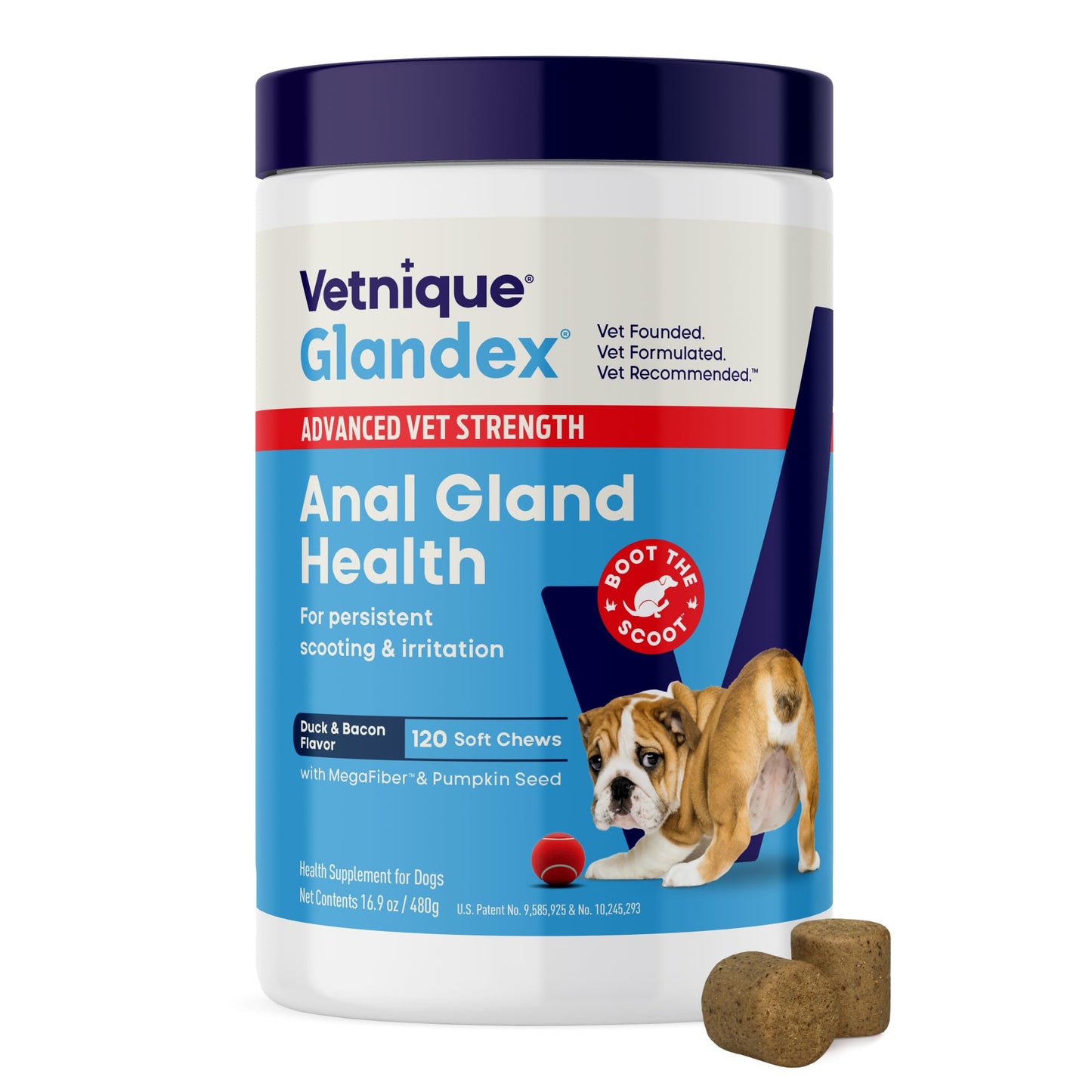 Vetnique Glandex Anal Gland Soft Chew Treats with Pumpkin for Dogs Digestive Enzymes, Probiotics Fiber Supplement for Dogs Boot the Scoot (30ct, Peanut Butter Chews)