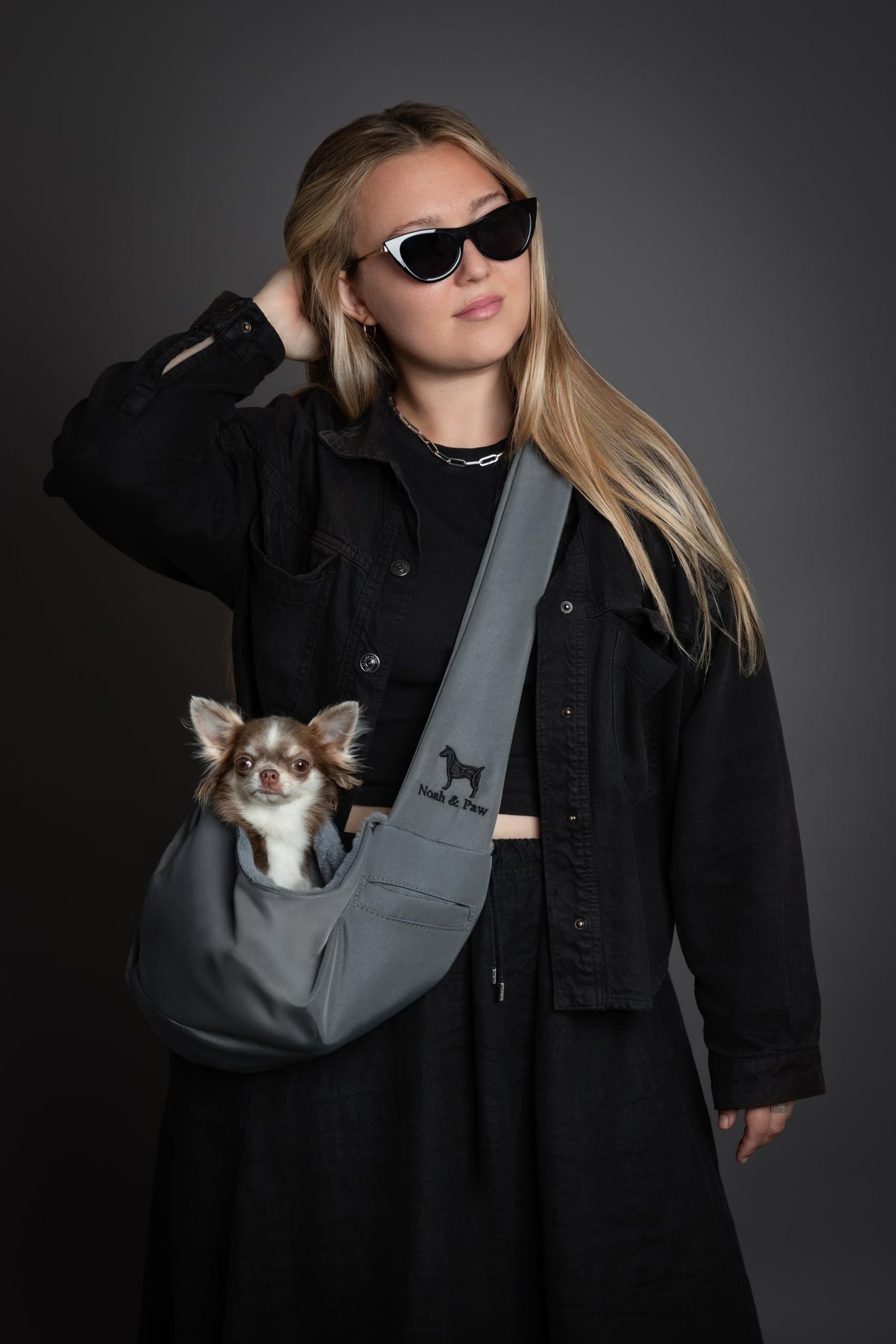 Noah & Paw Dog Sling Carrier for Small Dogs 5-18lb, Dog Sling for Small Dogs and Cats, Dog Carrier with Adjustable Padded Strap, Premium Twill, Lined with Fur, Double Safety Feature, Machine Washable
