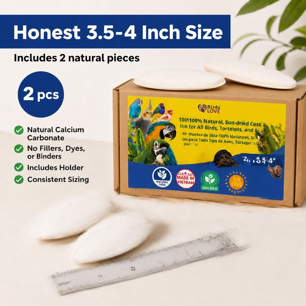 Birds LOVE 3.5-4″ Cuttlebone for Birds – 100% Natural Sun-Dried Calcium & Beak Conditioning Supplement for Parakeets, Budgies, Cockatiels, Finches & Canaries – 4 Pack with Holder – Made in Vietnam