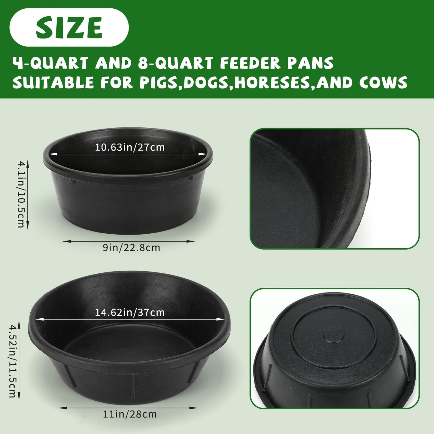 2Pcs Rubber Feed Pan, 1 Gallon Horse Feed Bucket Utility Feed Bucket, 10.6 x 4.1Inches Rubber Bowl Chicken Dust Bath Livestock Water Bowl for Pig Goat Chicken Dogs Farm Small Animal