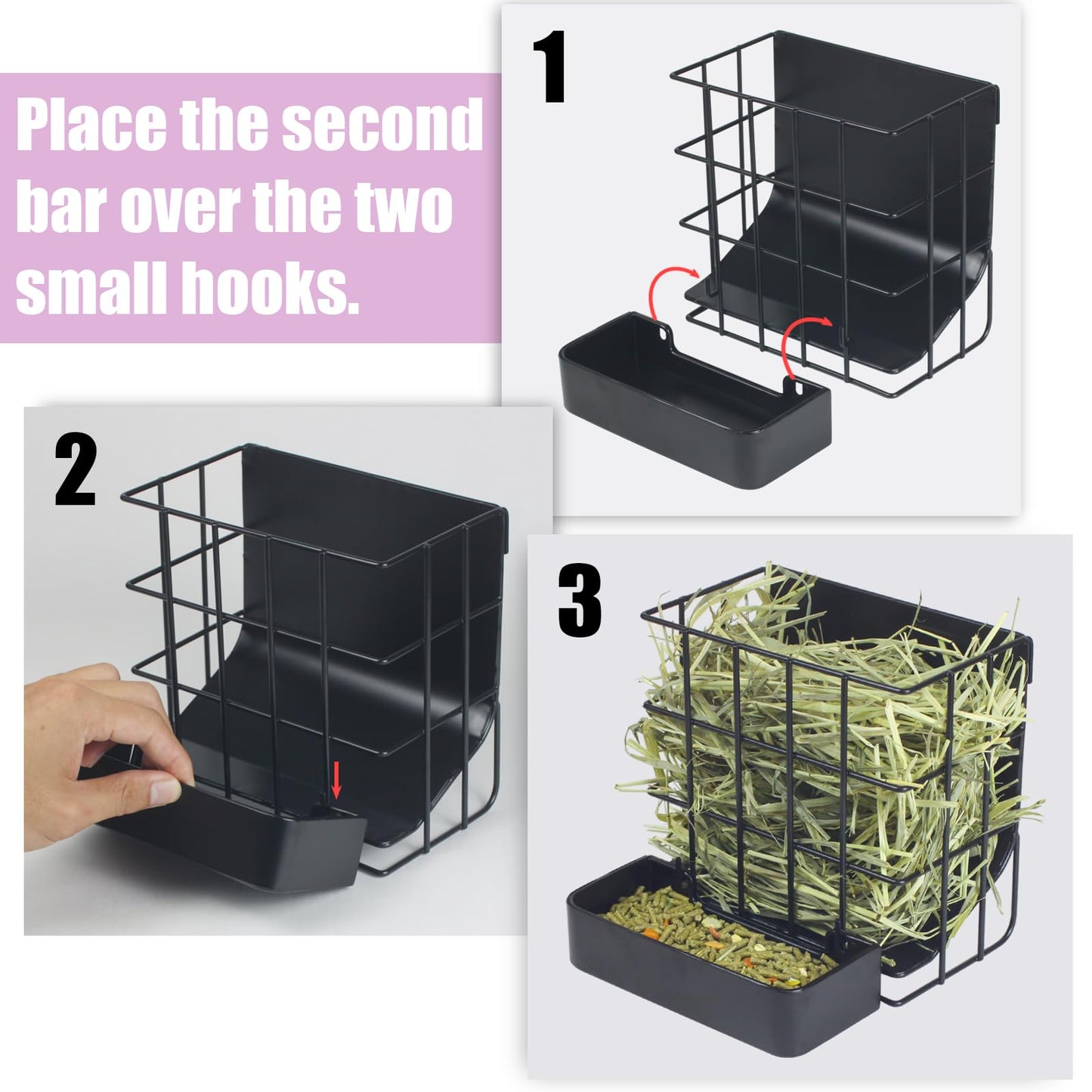 Guinea Pig Hay Feeder，Rabbit Hay Feeder with Heavy-Duty Metal Frame Hay Holder，for Bunny, Guinea Pigs,Chinchillas-6.9x4.7x6.6 inch