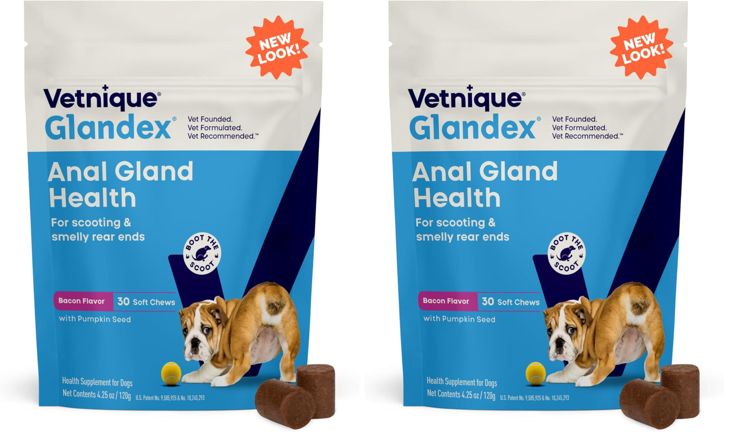 Vetnique Glandex Anal Gland Soft Chew Treats with Pumpkin for Dogs Digestive Enzymes, Probiotics Fiber Supplement for Dogs Boot the Scoot (30ct, Peanut Butter Chews)