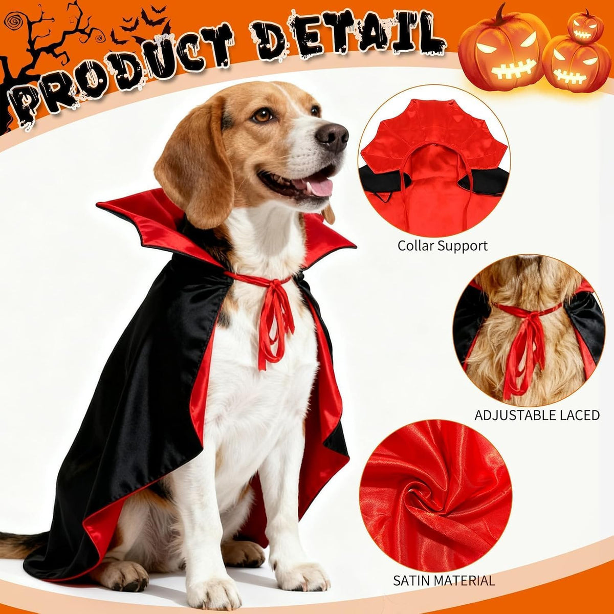 Olanrun Dog Costume - Dog Halloween Costumes Vampire Cloak, Wizard Outfit, Witch Cosplay Apparel Cape - Funny Party Dress Up Halloween Pet Costumes for Small Dogs, Cats (Black Red)