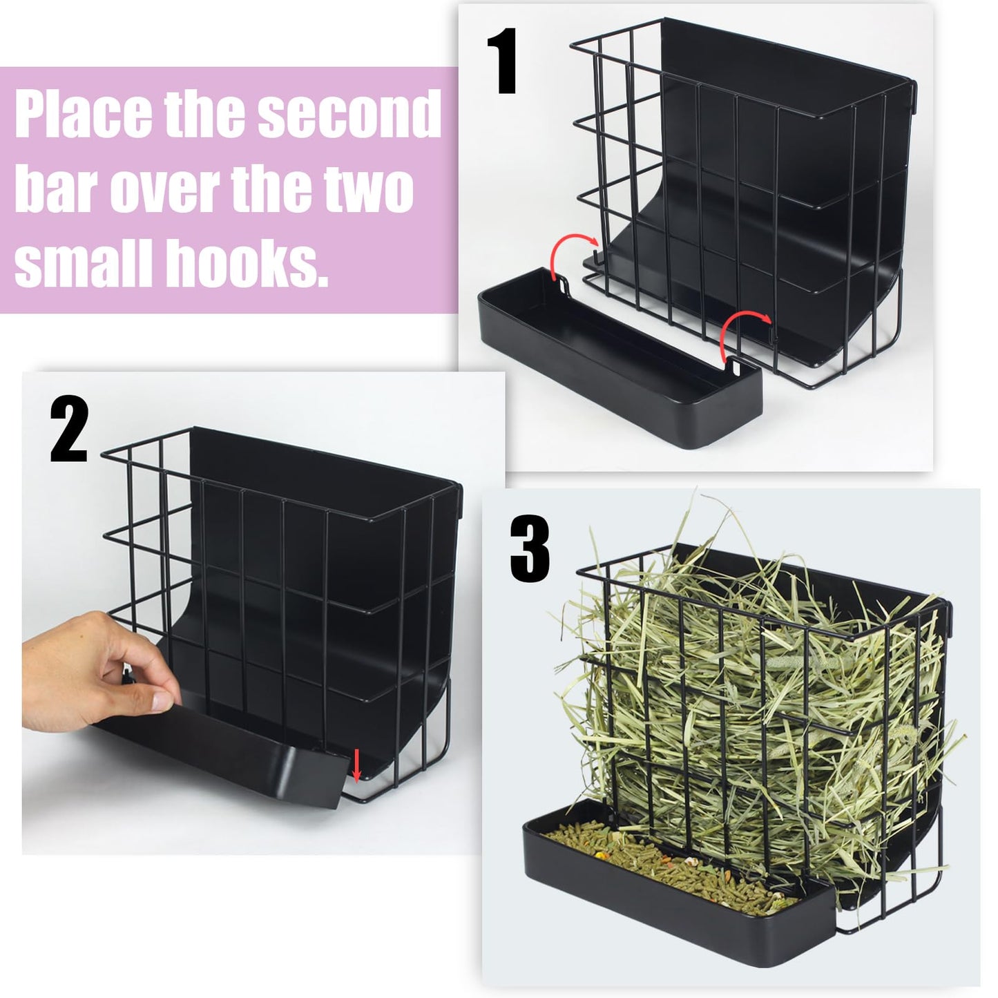Guinea Pig Hay Feeder，Rabbit Hay Feeder with Heavy-Duty Metal Frame Hay Holder，for Bunny, Guinea Pigs,Chinchillas-6.9x4.7x6.6 inch