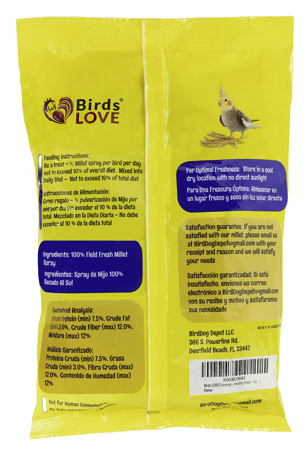 Birds LOVE® Millet Tips & Tails for Birds – Premium Spray Millet Treat, Grown in the USA – Natural & Healthy Bird Food for Parakeets, Cockatiels, Budgies, Lovebirds, Finches, Canaries & Parrots – 1 lb