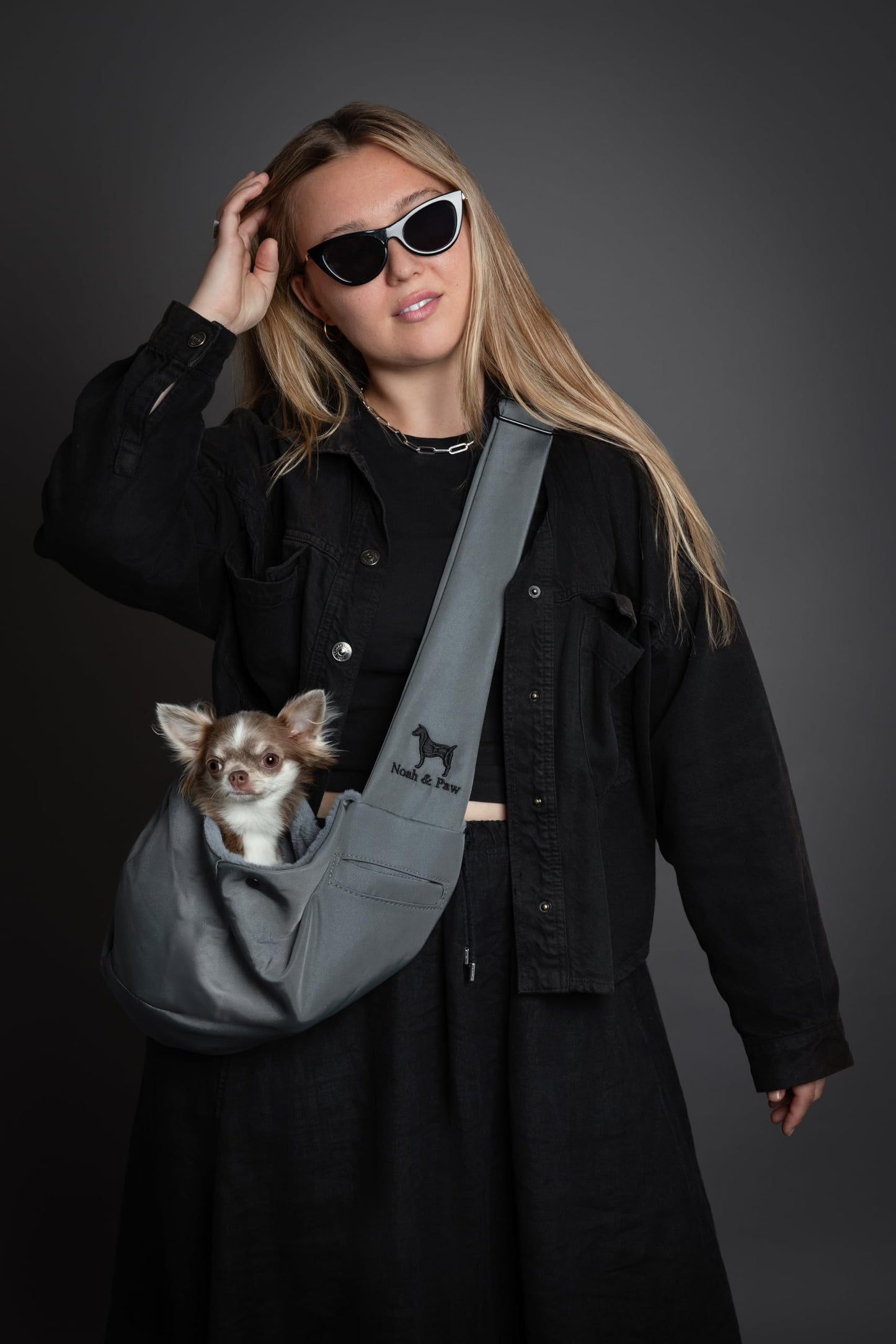 Noah & Paw Dog Sling Carrier for Small Dogs 5-18lb, Dog Sling for Small Dogs and Cats, Dog Carrier with Adjustable Padded Strap, Premium Twill, Lined with Fur, Double Safety Feature, Machine Washable