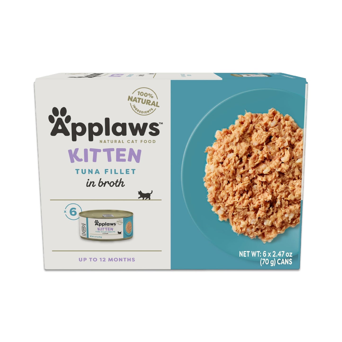 Applaws Natural Wet Kitten Food, Limited and Natural Ingredients, High Protein with No Artificial Additives, Kitten Variety Selection in Broth (6 x 2.47oz Cans)