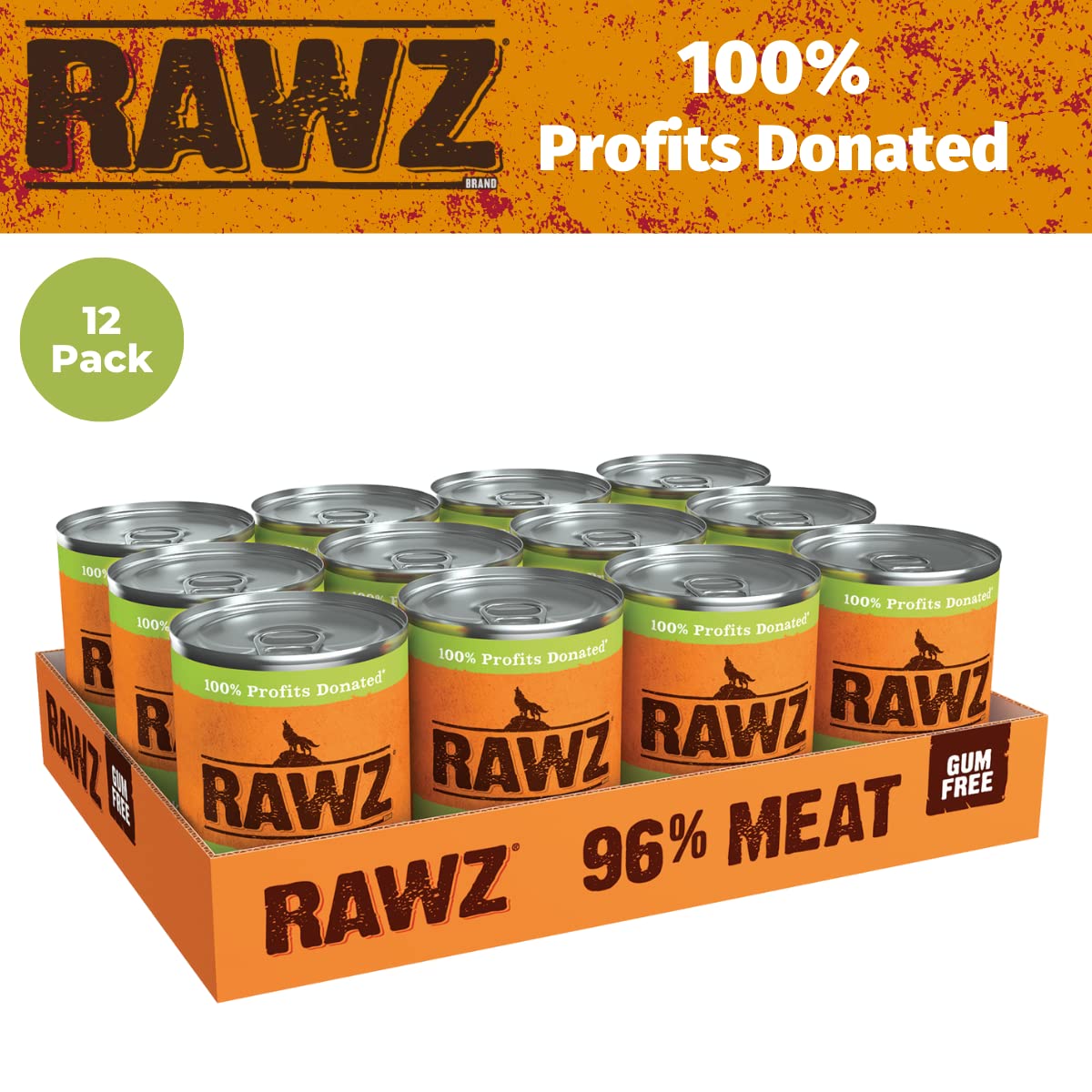 Rawz 96% Meat Canned Wet Food for Dogs 12 Pack/ 12.5 oz. Cans (Beef/Beef Liver)