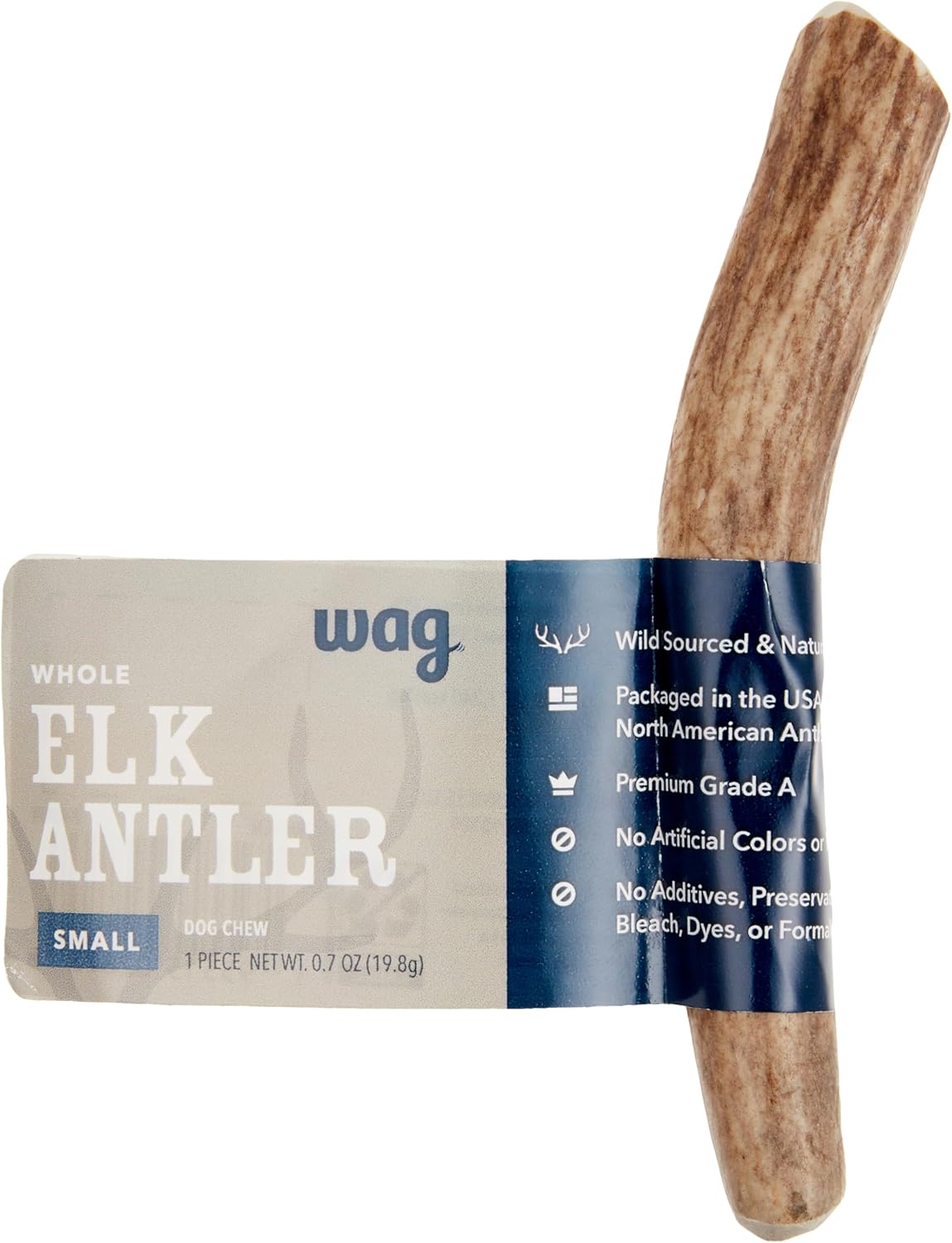 Amazon Brand - Wag Dog Elk Antler Chew, Naturally Shed, Whole, Large 8-9.5 inches, Long Lasting for Aggressive Chewers, Best for Dogs 30-45 lbs, 3.60 Ounce (Pack of 1)