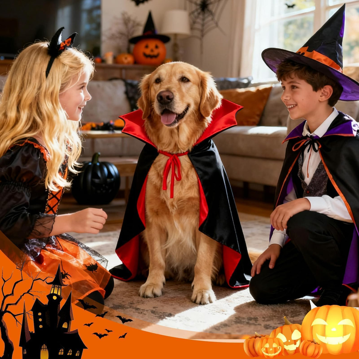 Olanrun Dog Costume - Dog Halloween Costumes Vampire Cloak, Wizard Outfit, Witch Cosplay Apparel Cape - Funny Party Dress Up Halloween Pet Costumes for Small Dogs, Cats (Black Red)
