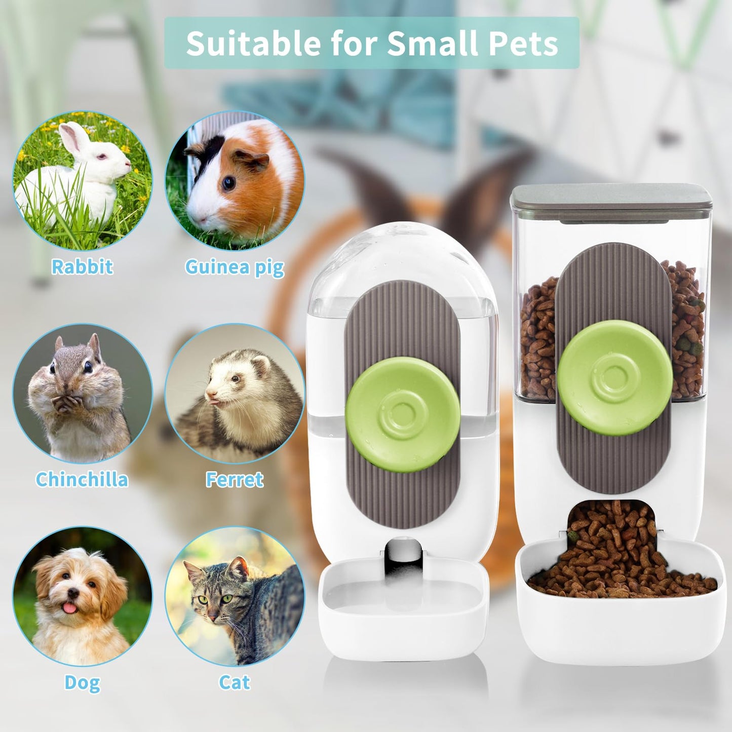 Lemtrflo Hanging Automatic Food and Water Dispenser, Gravity Rabbit Feeder Set, Cage Cat and Bunny Food Bowl (Cage Grid Spacing Over 1.2'')