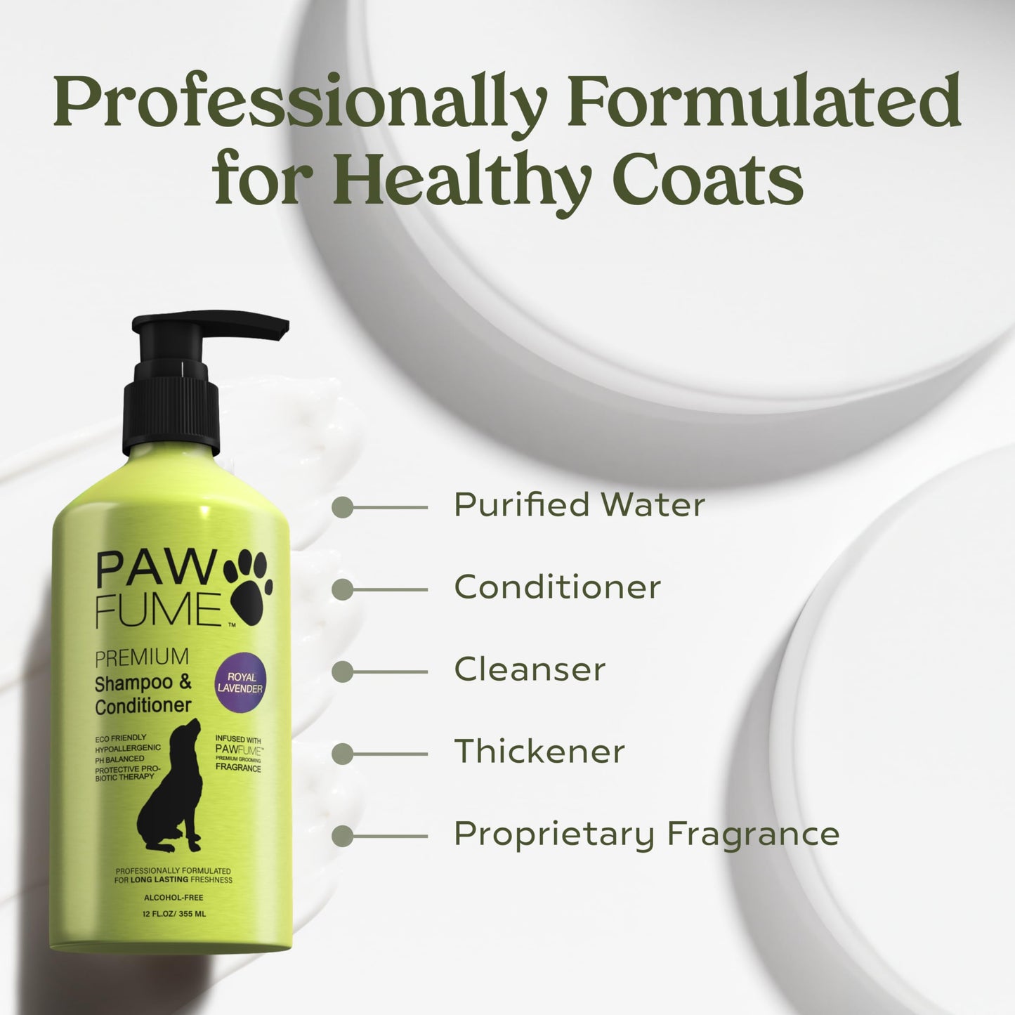 PAWFUME Deshedding Dog Shampoo and Conditioner, Show Dog, 1-Pack – Nourish & Detangle for Silky Soft Coat – Probiotic, Deep-Cleaning, pH-Balanced Formula – Salon-Quality Shampoo for Dogs