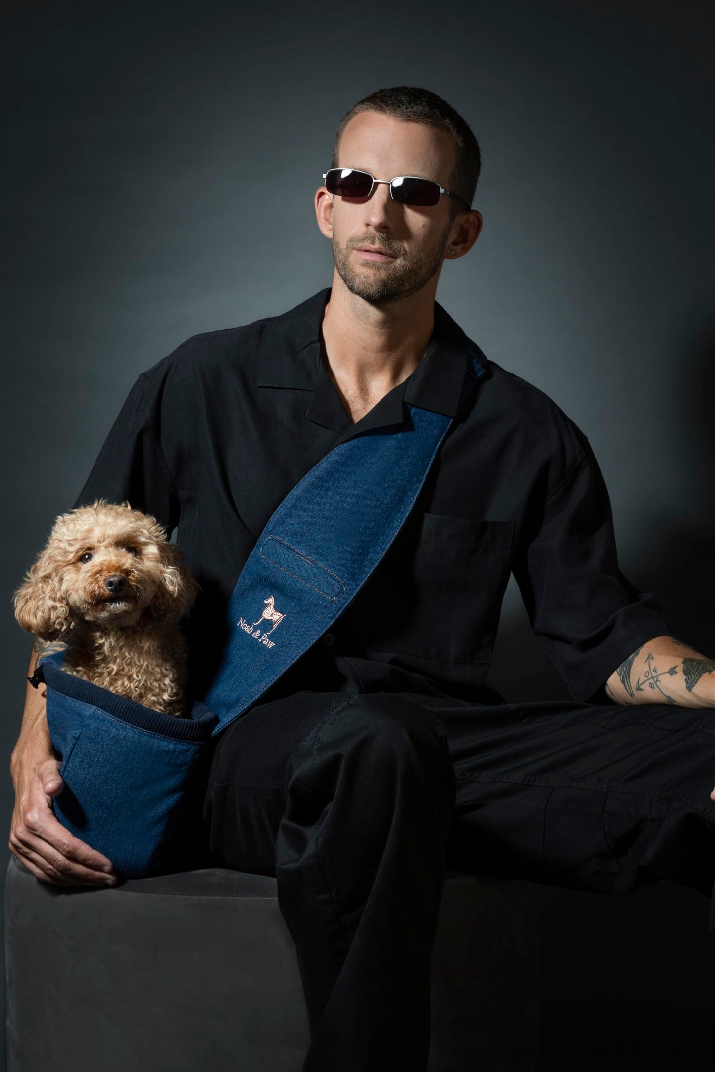 Noah & Paw Dog Sling Carrier for Small Dogs 5-18lb, Dog Sling for Small Dogs and Cats, Dog Carrier with Adjustable Padded Strap, Denim Lined with Fur, 3X Safety Features, Machine Washable