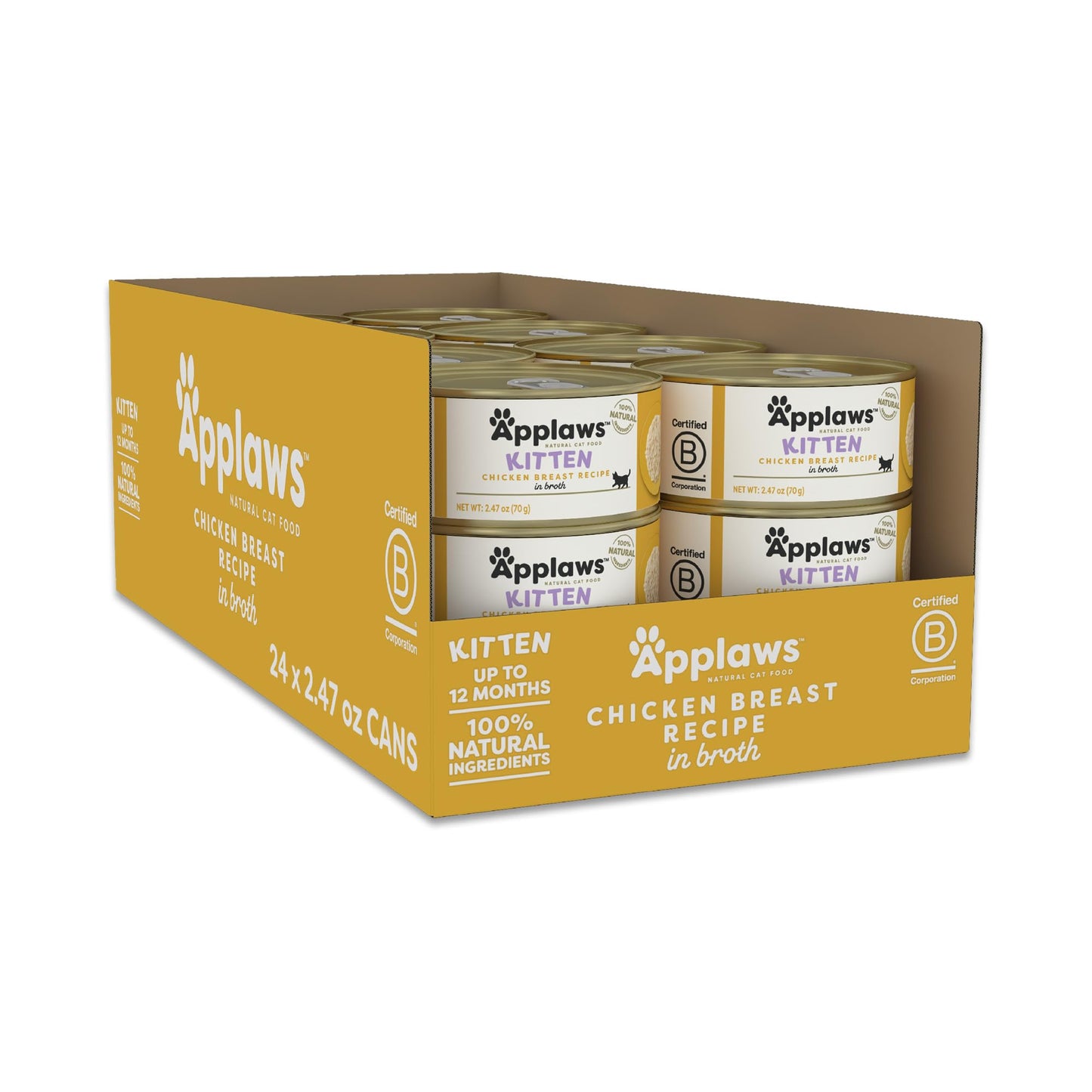 Applaws Natural Wet Kitten Food, Limited and Natural Ingredients, High Protein with No Artificial Additives, Kitten Variety Selection in Broth (6 x 2.47oz Cans)