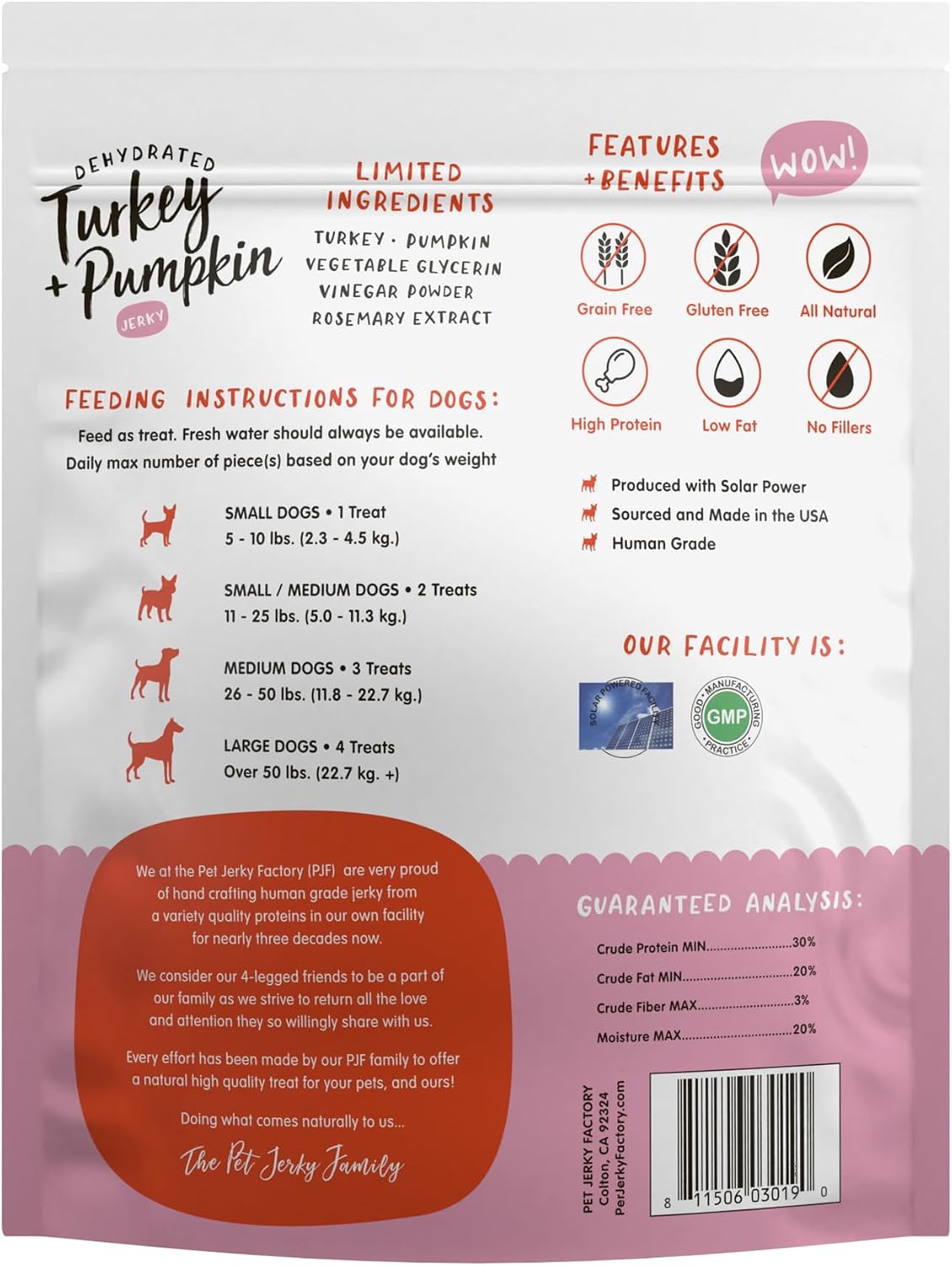 Turkey & Pumpkin 5 oz. Dog Jerky Treat | Human Grade | High Protein