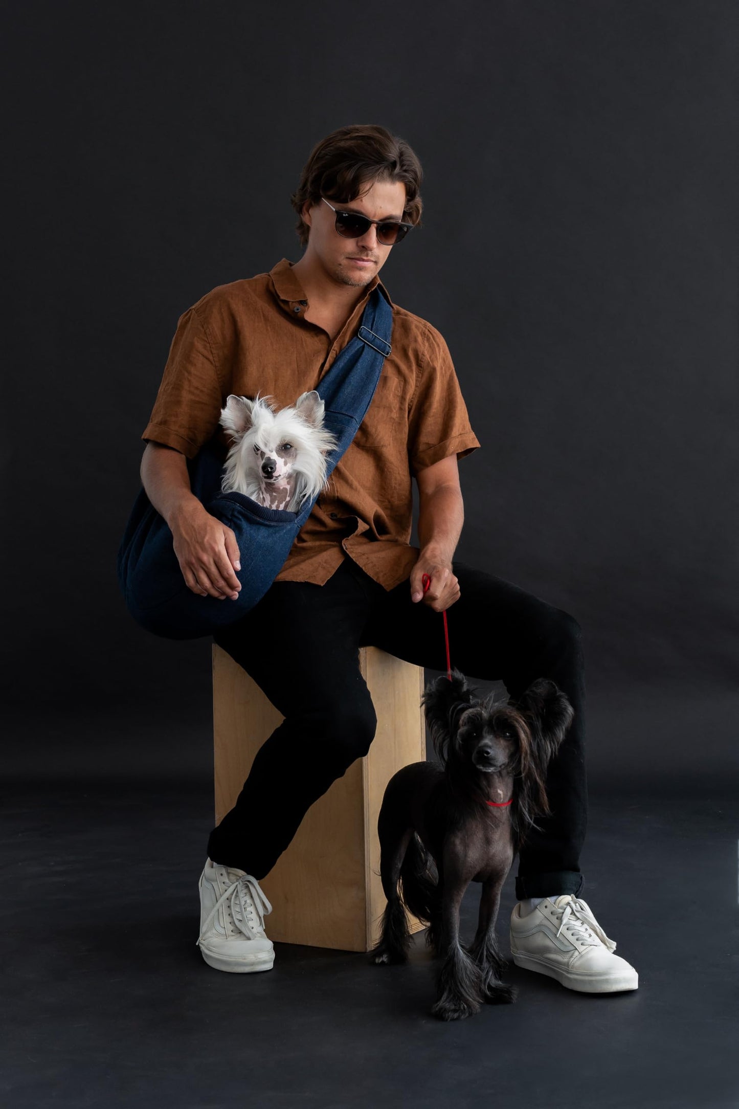 Noah & Paw Dog Sling Carrier for Small Dogs 5-18lb, Dog Sling for Small Dogs and Cats, Dog Carrier with Adjustable Padded Strap, Denim Lined with Fur, 3X Safety Features, Machine Washable