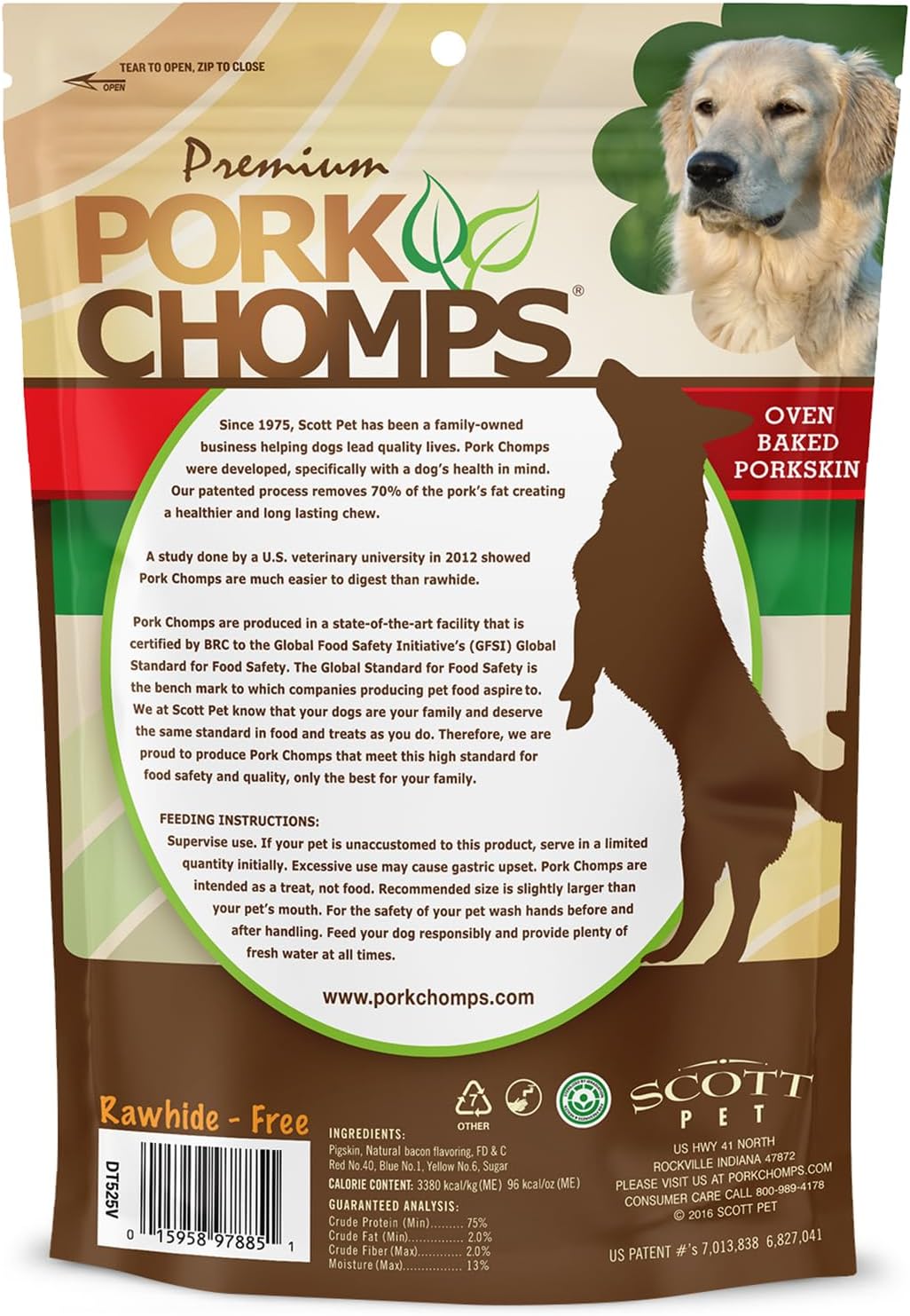 Pork Chomps Roasted Pork Skin Dog Chews, Long Lasting 6in Twists, 4 Count