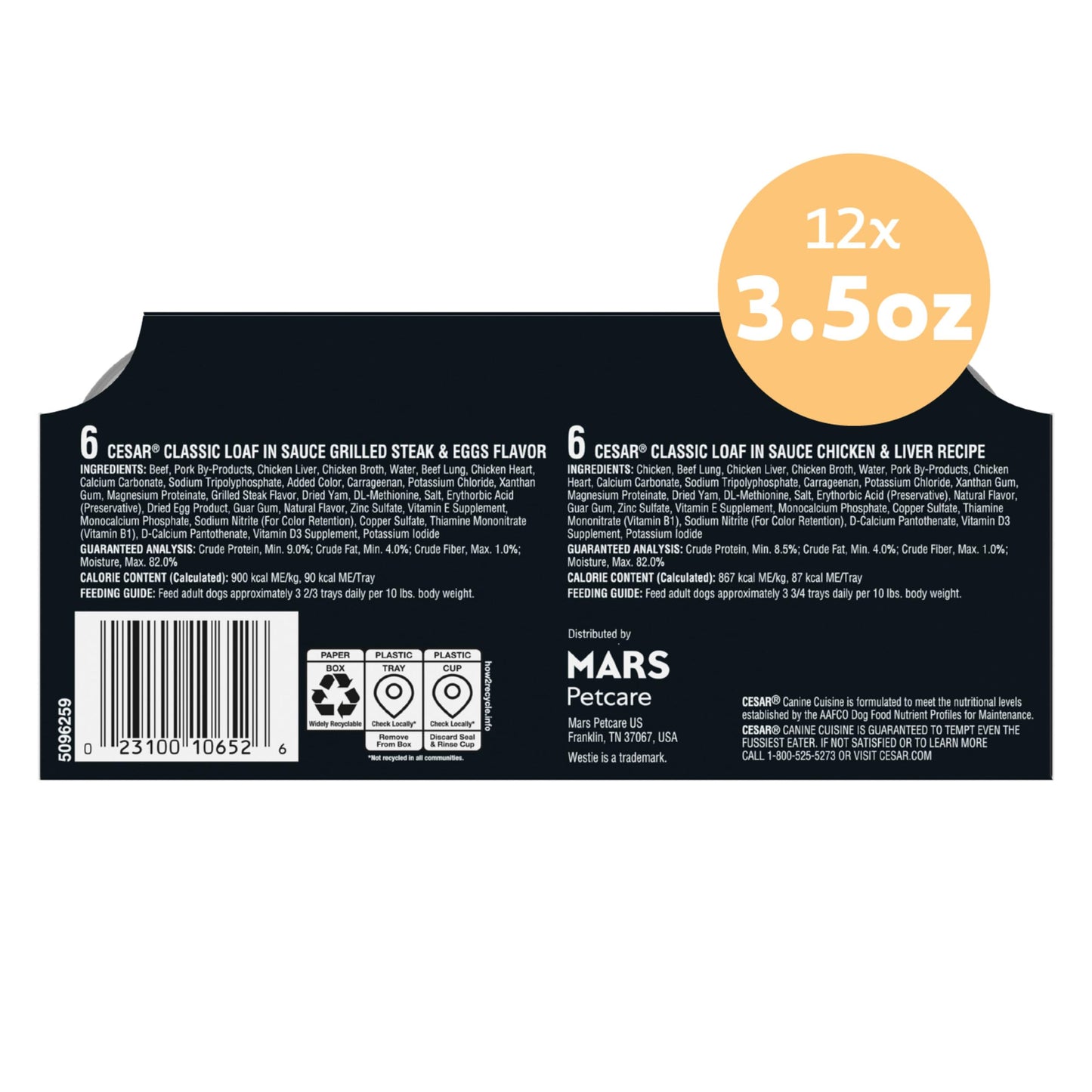 Cesar Classic Loaf in Sauce Wet Dog Food, Beef Recipe, Filet Mignon Flavor, Grilled Chicken Flavor, and Porterhouse Steak Flavor, 3.5 oz. Easy Peel Trays, Variety Pack (24 Count, Pack of 1)