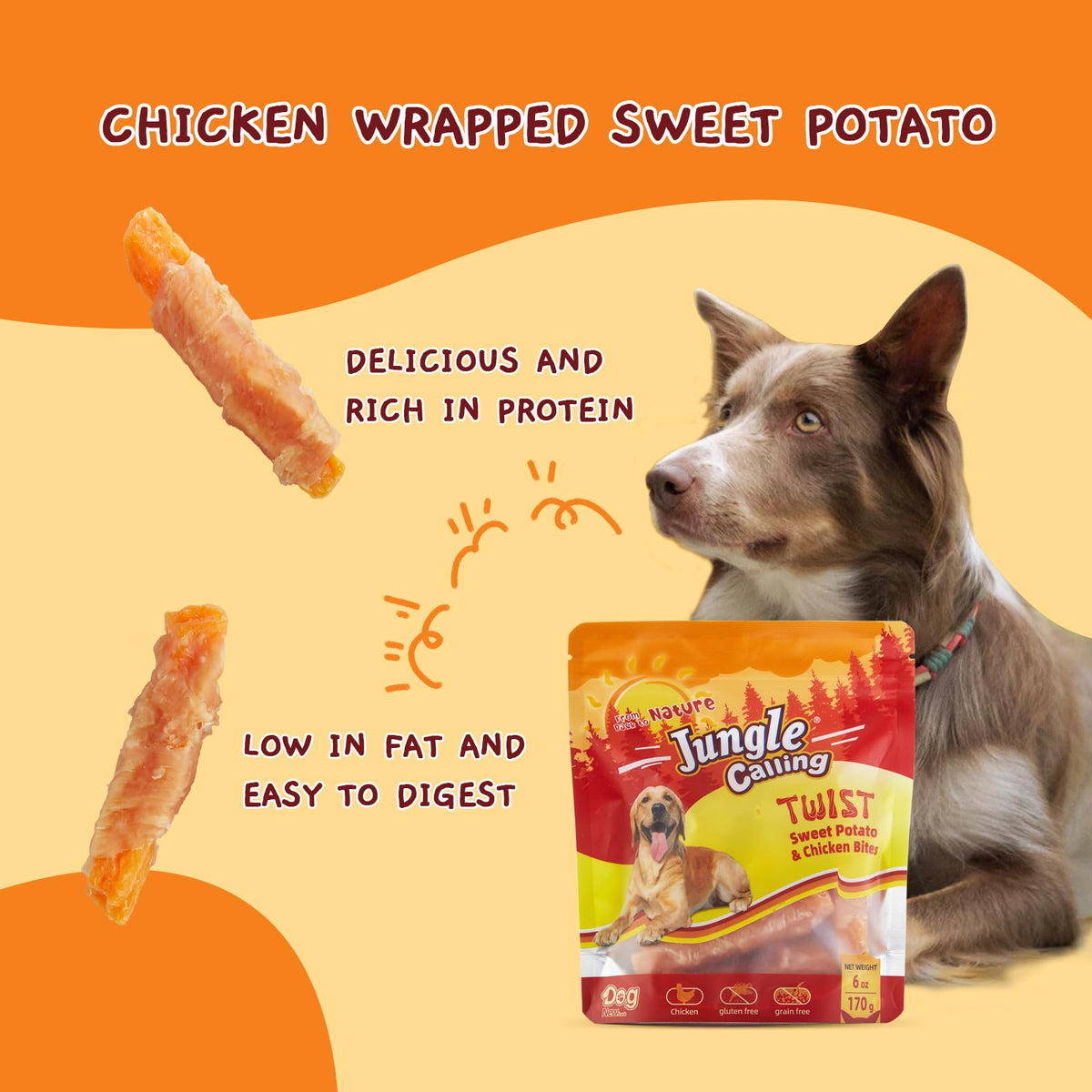 Jungle Calling Chicken & Sweet Potato Treats, Fiber-Rich, Digestible Chews