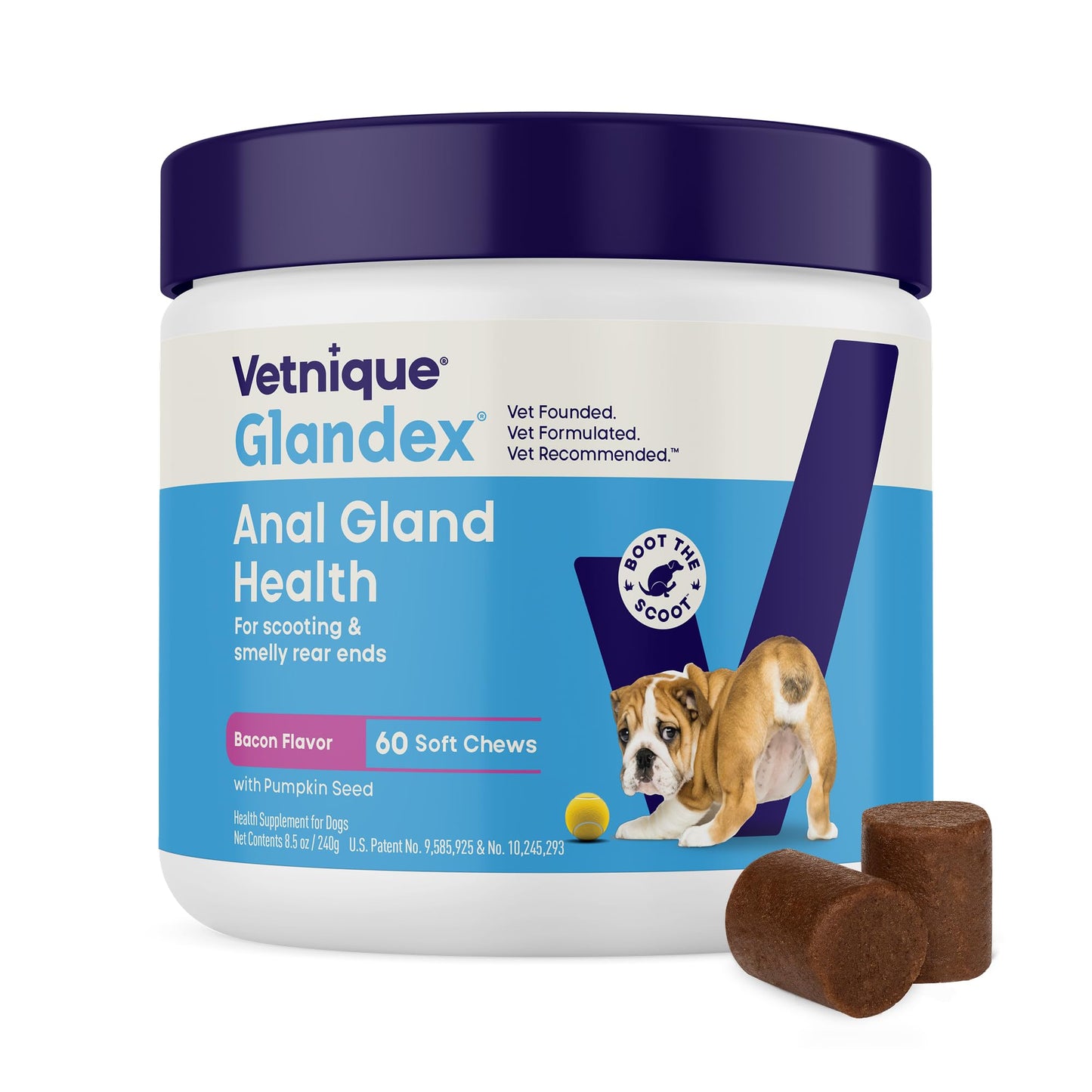 Vetnique Glandex Anal Gland Soft Chew Treats with Pumpkin for Dogs Digestive Enzymes, Probiotics Fiber Supplement for Dogs Boot the Scoot (30ct, Peanut Butter Chews)
