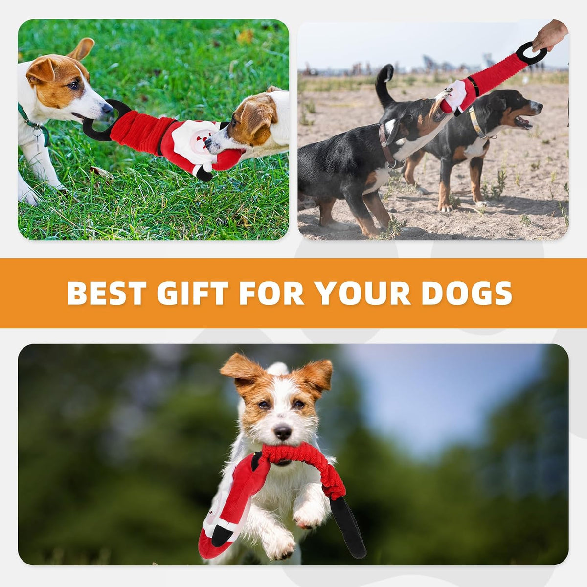 KOOLTAIL Christmas Santa Dog Toys, Tough Plush Dog Chew & Squeaky Toys with Crinkle Paper, Interactive Training & Tug of War Puppy Teething Toy for Indoor Outdoor Play for Small Medium Large Dogs