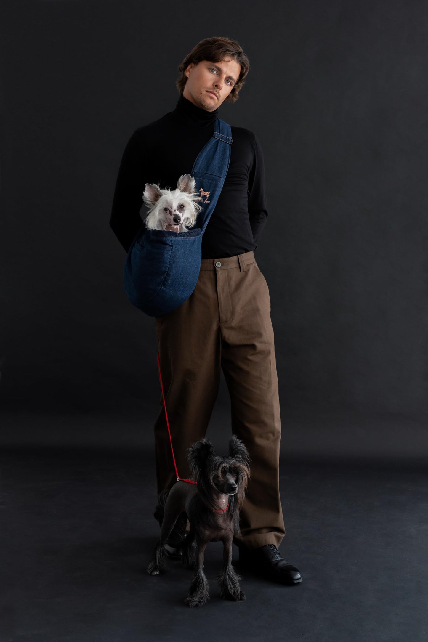 Noah & Paw Dog Sling Carrier for Small Dogs 5-18lb, Dog Sling for Small Dogs and Cats, Dog Carrier with Adjustable Padded Strap, Denim Lined with Fur, 3X Safety Features, Machine Washable