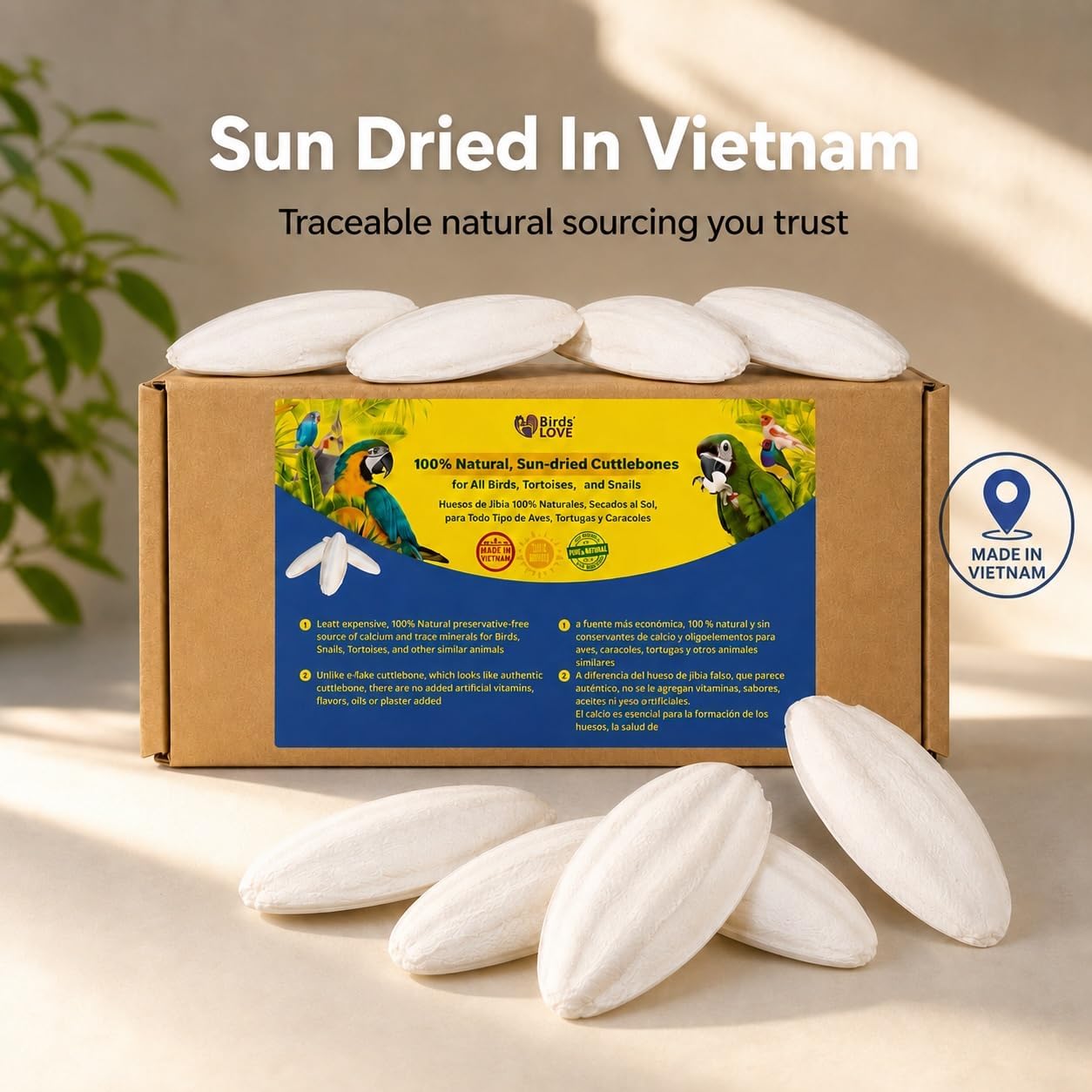 Birds LOVE 3.5-4″ Cuttlebone for Birds – 100% Natural Sun-Dried Calcium & Beak Conditioning Supplement for Parakeets, Budgies, Cockatiels, Finches & Canaries – 4 Pack with Holder – Made in Vietnam