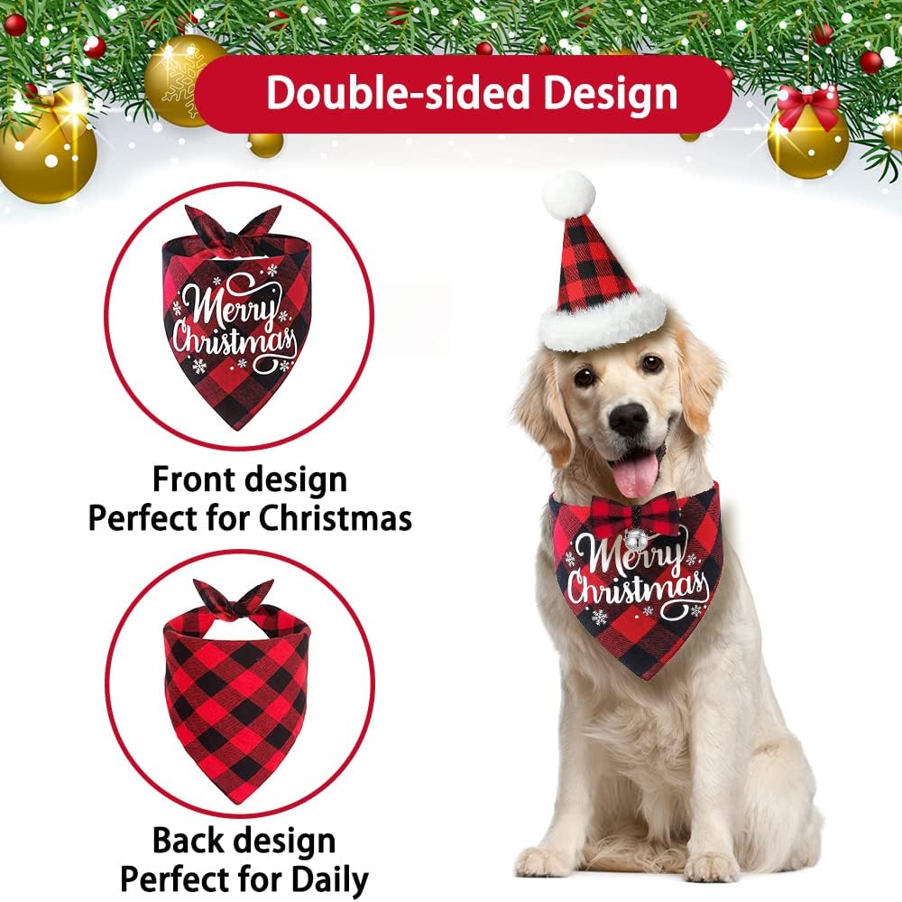 DULEFUN 3pcs Christmas Dog Costumes Classic Buffalo Plaid Xmas