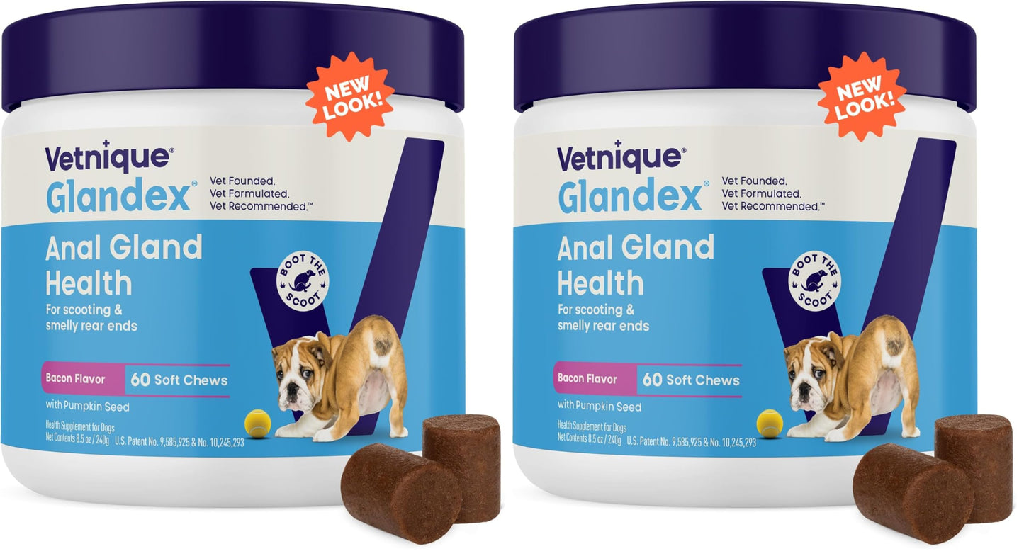 Vetnique Glandex Anal Gland Soft Chew Treats with Pumpkin for Dogs Digestive Enzymes, Probiotics Fiber Supplement for Dogs Boot the Scoot (30ct, Peanut Butter Chews)