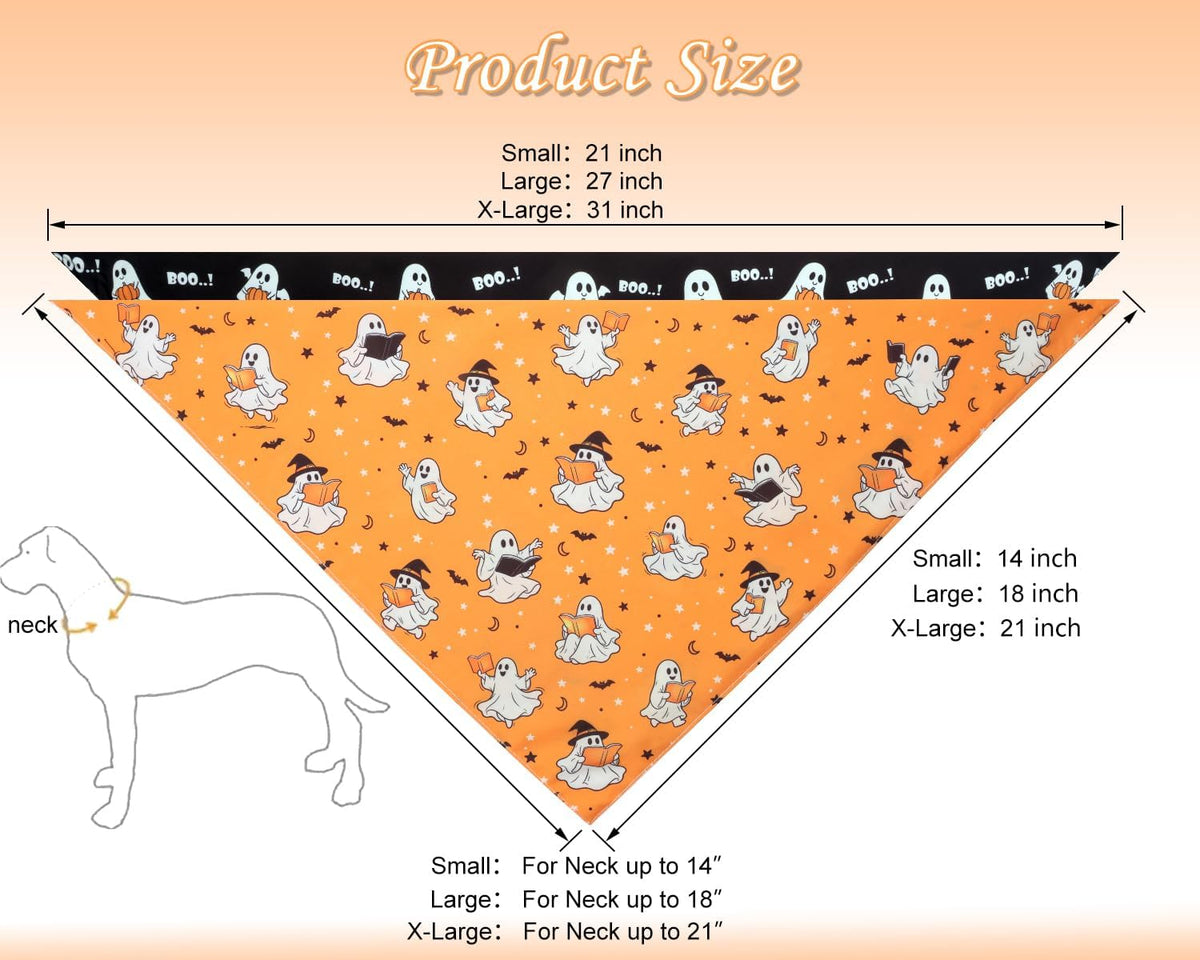 Halloween Dog Bandanas Cute Ghost Reversible Pet Outfit 2PCS Large