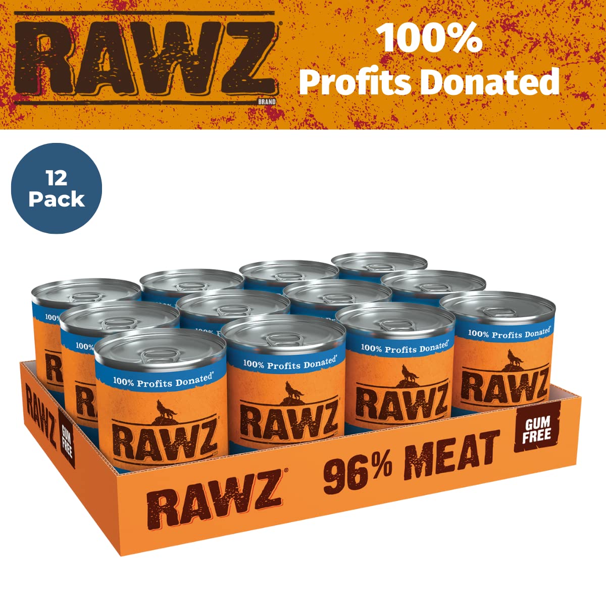 Rawz 96% Meat Canned Wet Food for Dogs 12 Pack/ 12.5 oz. Cans (Beef/Beef Liver)