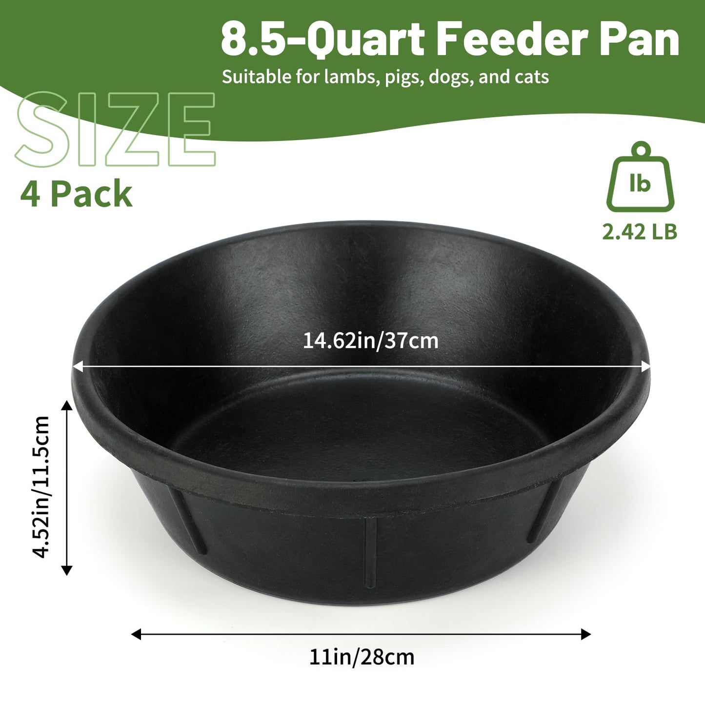 2Pcs Rubber Feed Pan, 1 Gallon Horse Feed Bucket Utility Feed Bucket, 10.6 x 4.1Inches Rubber Bowl Chicken Dust Bath Livestock Water Bowl for Pig Goat Chicken Dogs Farm Small Animal