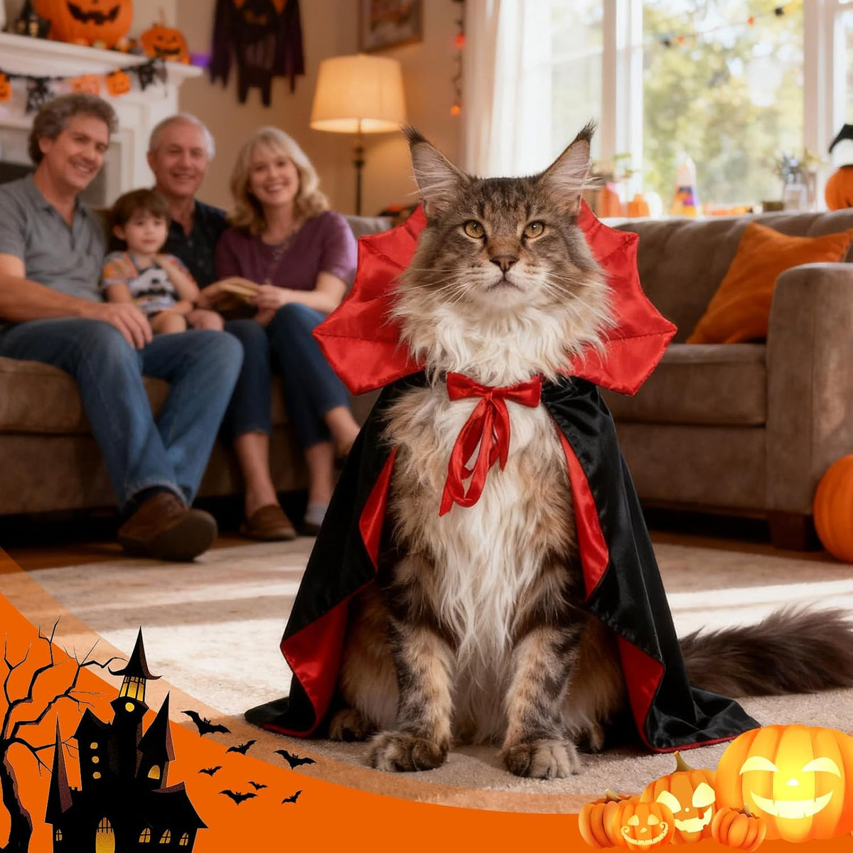 Olanrun Dog Costume - Dog Halloween Costumes Vampire Cloak, Wizard Outfit, Witch Cosplay Apparel Cape - Funny Party Dress Up Halloween Pet Costumes for Small Dogs, Cats (Black Red)