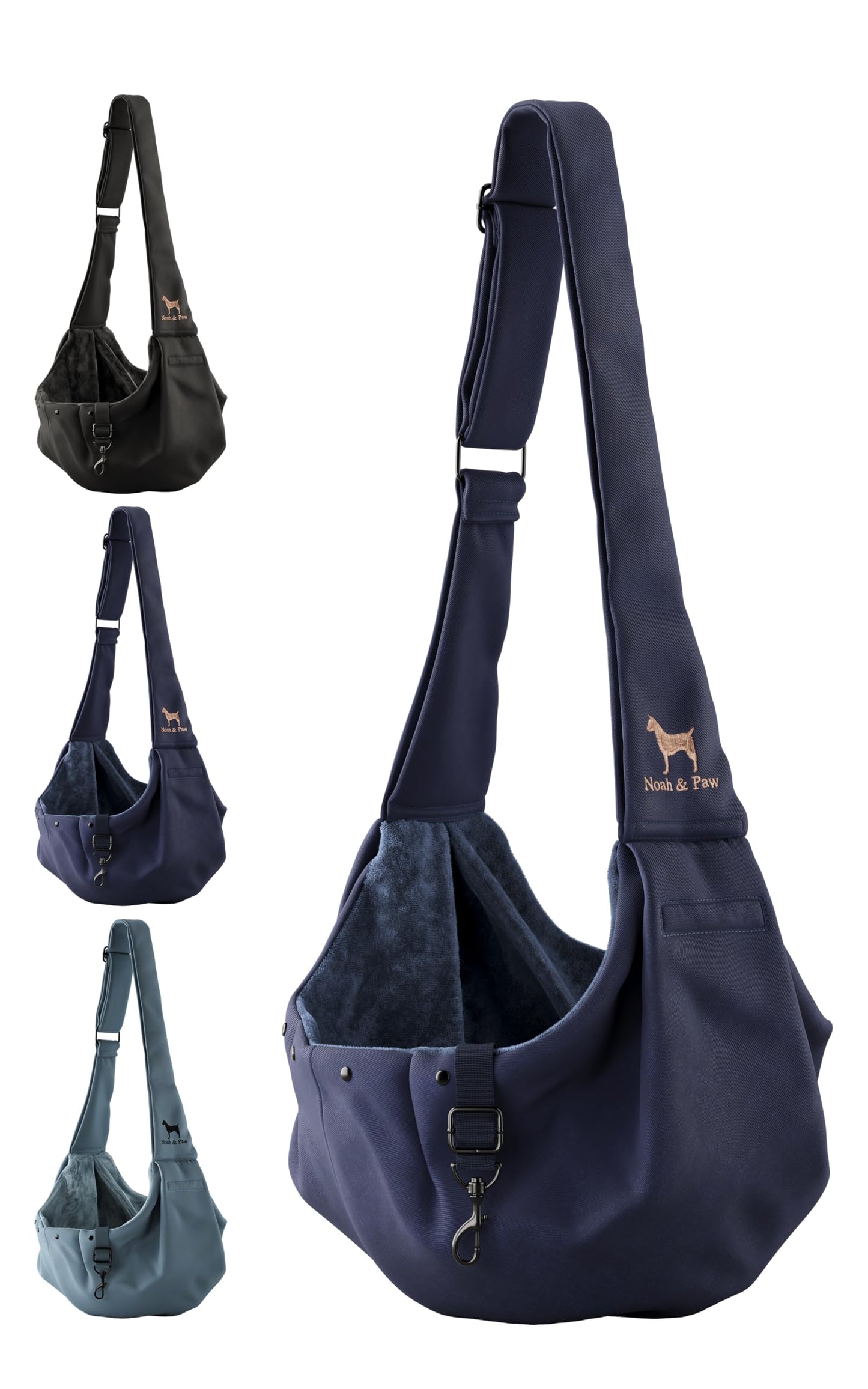 Noah & Paw Dog Sling Carrier for Small Dogs 5-18lb, Dog Sling for Small Dogs and Cats, Dog Carrier with Adjustable Padded Strap, Premium Twill, Lined with Fur, Double Safety Feature, Machine Washable