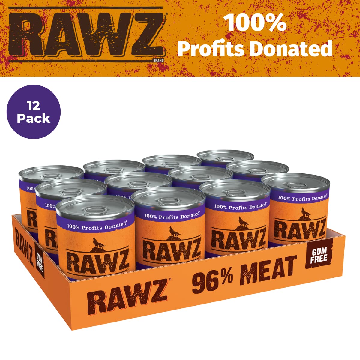 Rawz 96% Meat Canned Wet Food for Dogs 12 Pack/ 12.5 oz. Cans (Beef/Beef Liver)