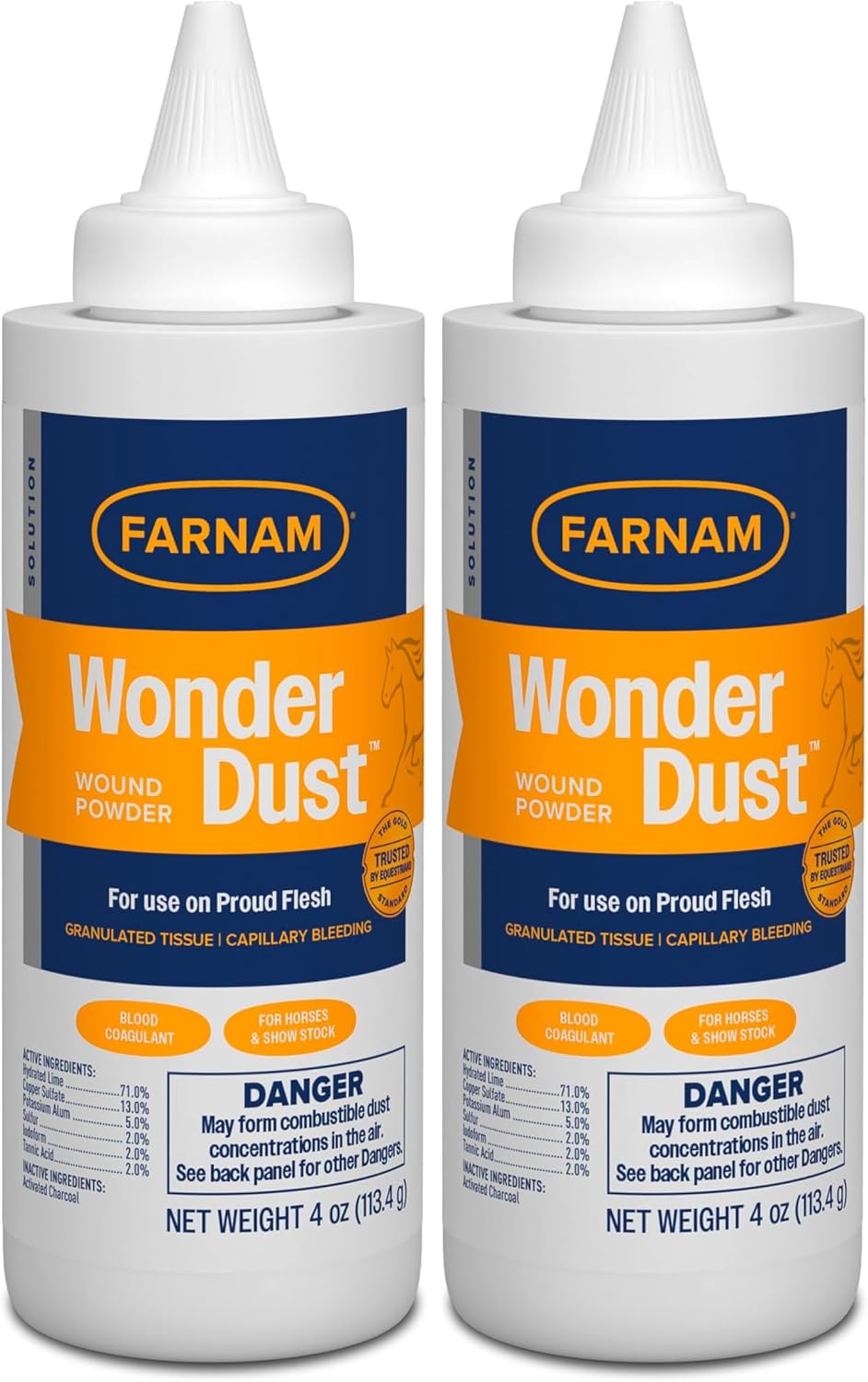 Farnam Wonder Dust Wound Powder, Blood Coagulant for Horses and Show Stock, For Use on Proud Flesh, Granulated Tissue, 4 Ounces