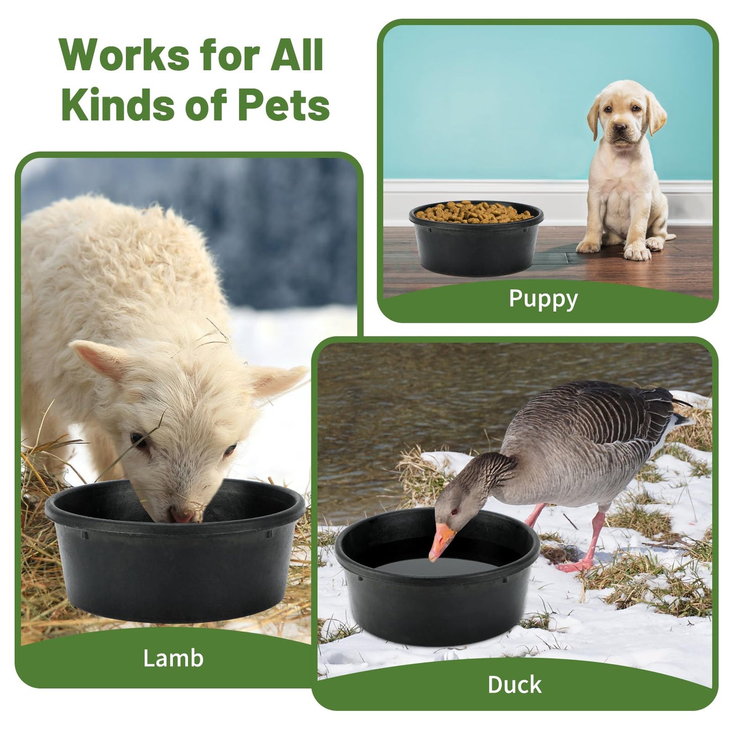 2Pcs Rubber Feed Pan, 1 Gallon Horse Feed Bucket Utility Feed Bucket, 10.6 x 4.1Inches Rubber Bowl Chicken Dust Bath Livestock Water Bowl for Pig Goat Chicken Dogs Farm Small Animal